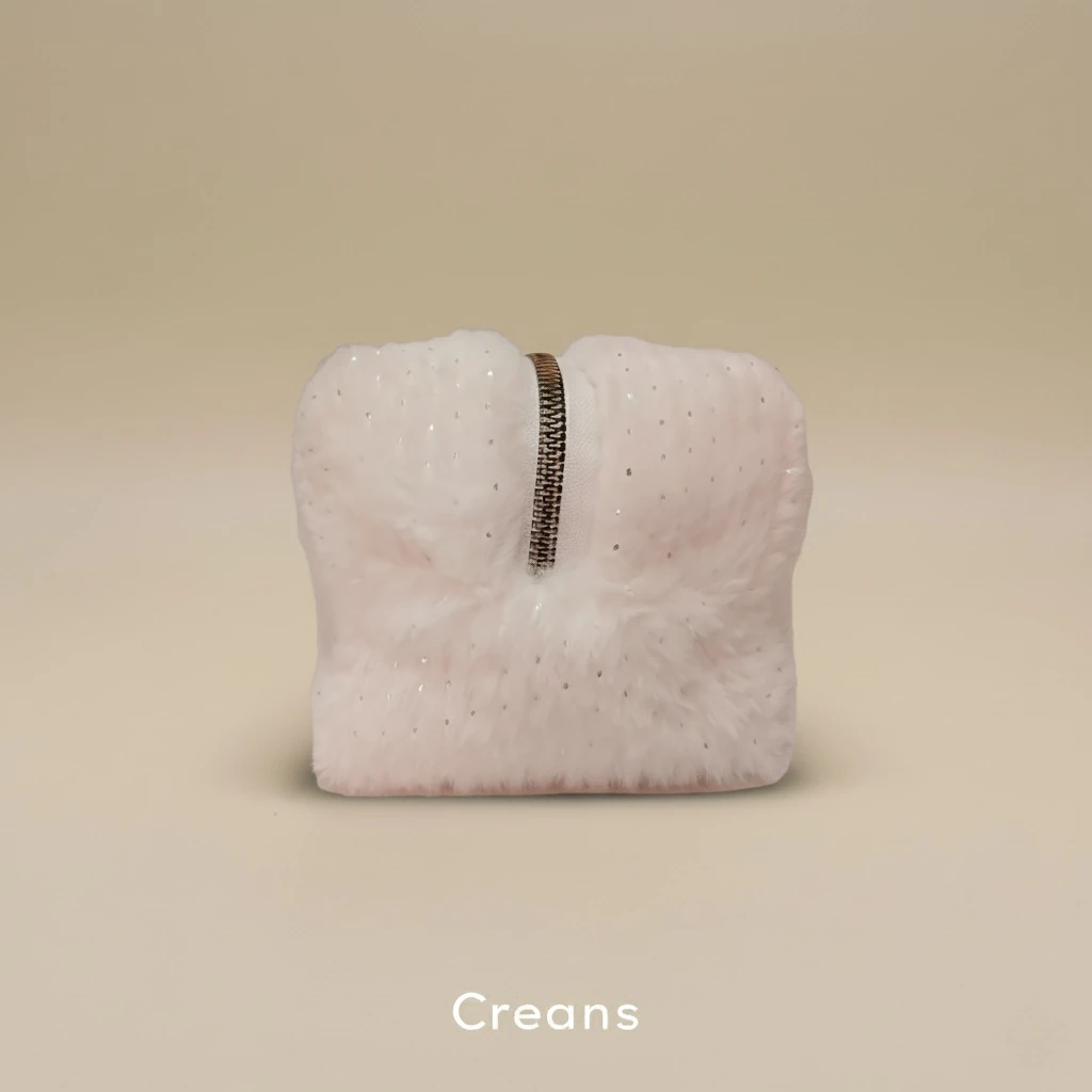 Yumuşak tüylü ışıltı desenli makyaj çantası