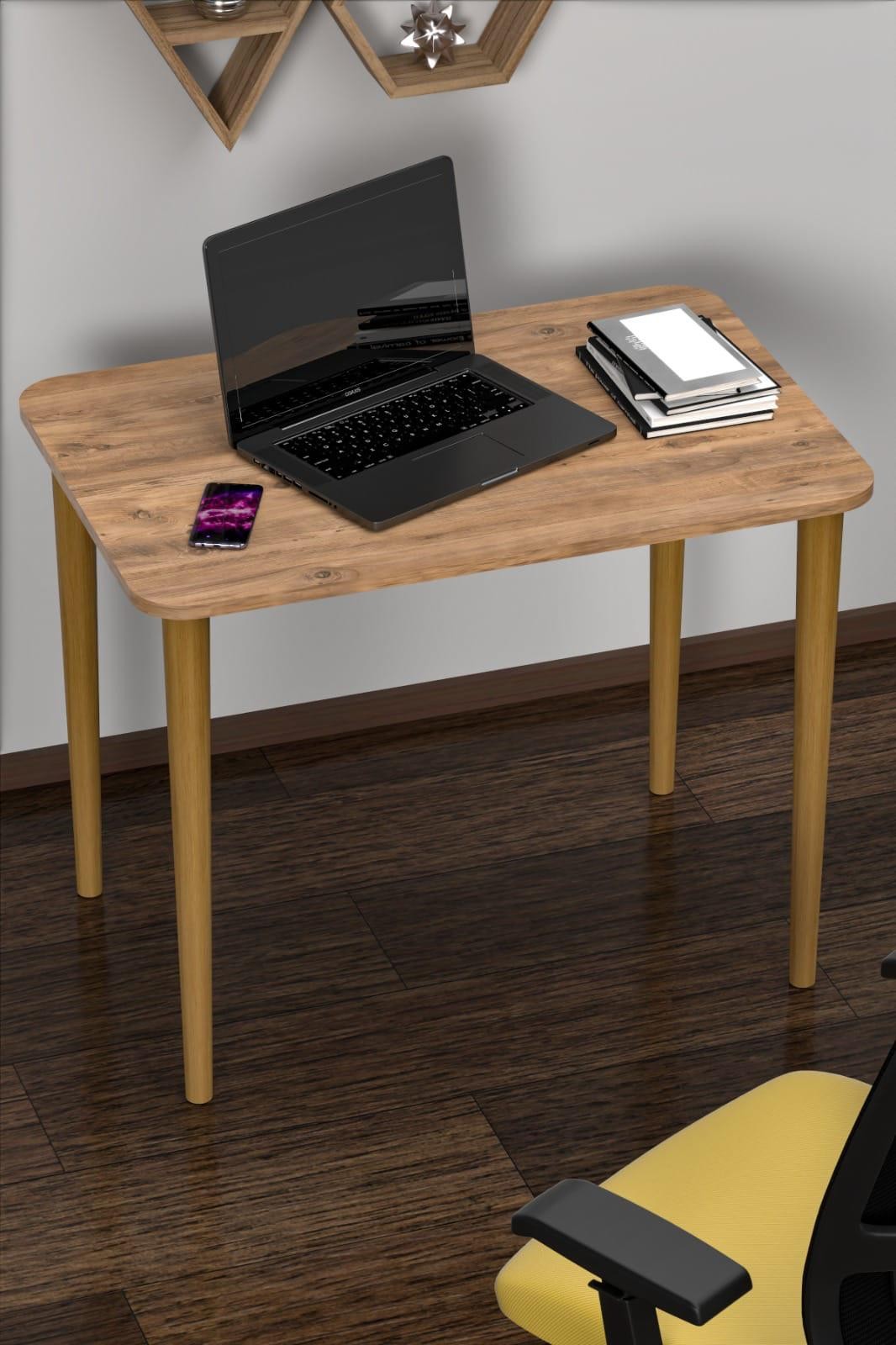 60x90 Cm Çalışma Bilgisayar Ofis Ders Yemek Masası Istanbul Desenli Metal Aparat 75 Cm Ahşap Ayaklı