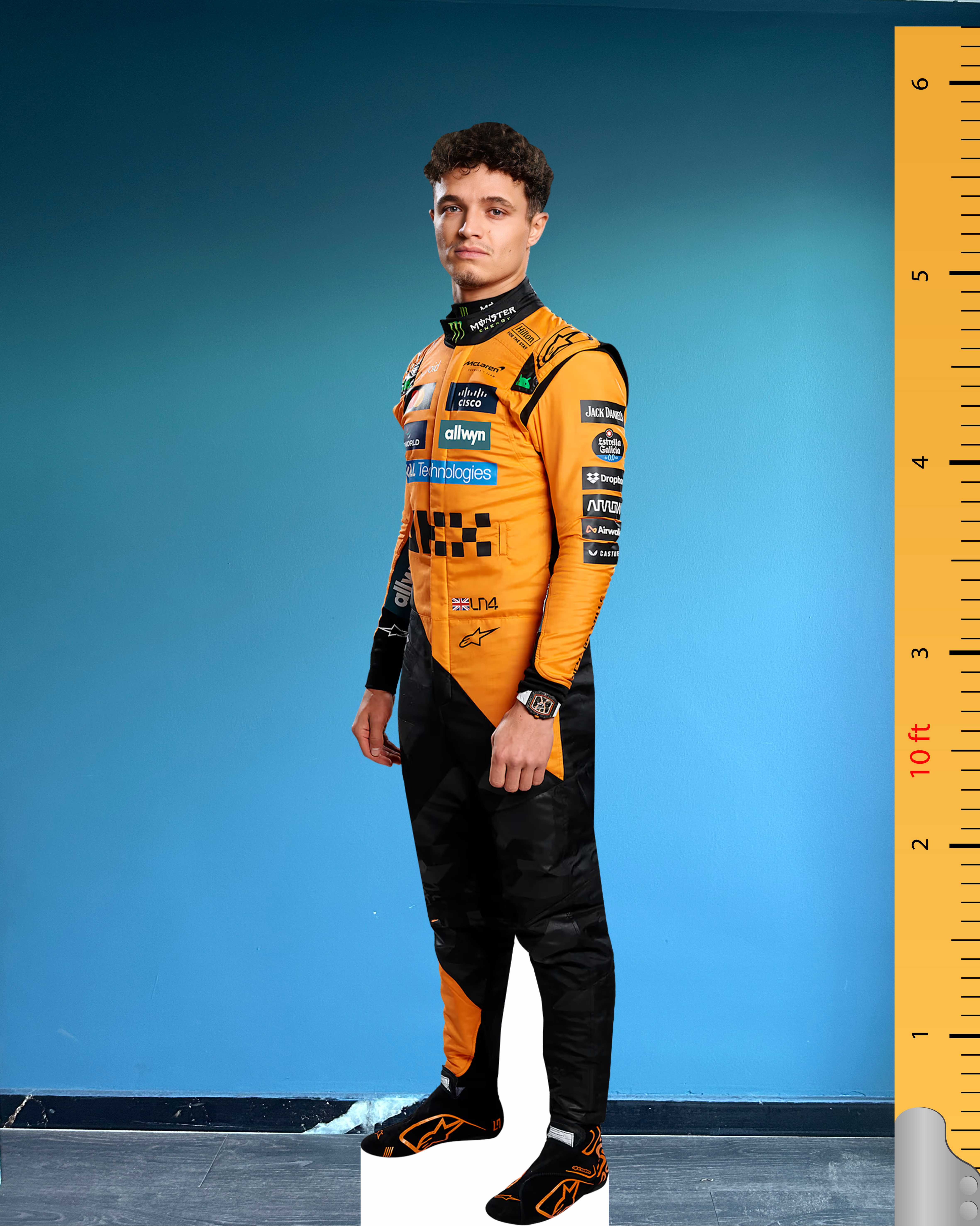 🏎️ Tekturowa figurka Lando Norrisa w naturalnej wielkości – Mistrz Świata Formuły 1 2025 🎉