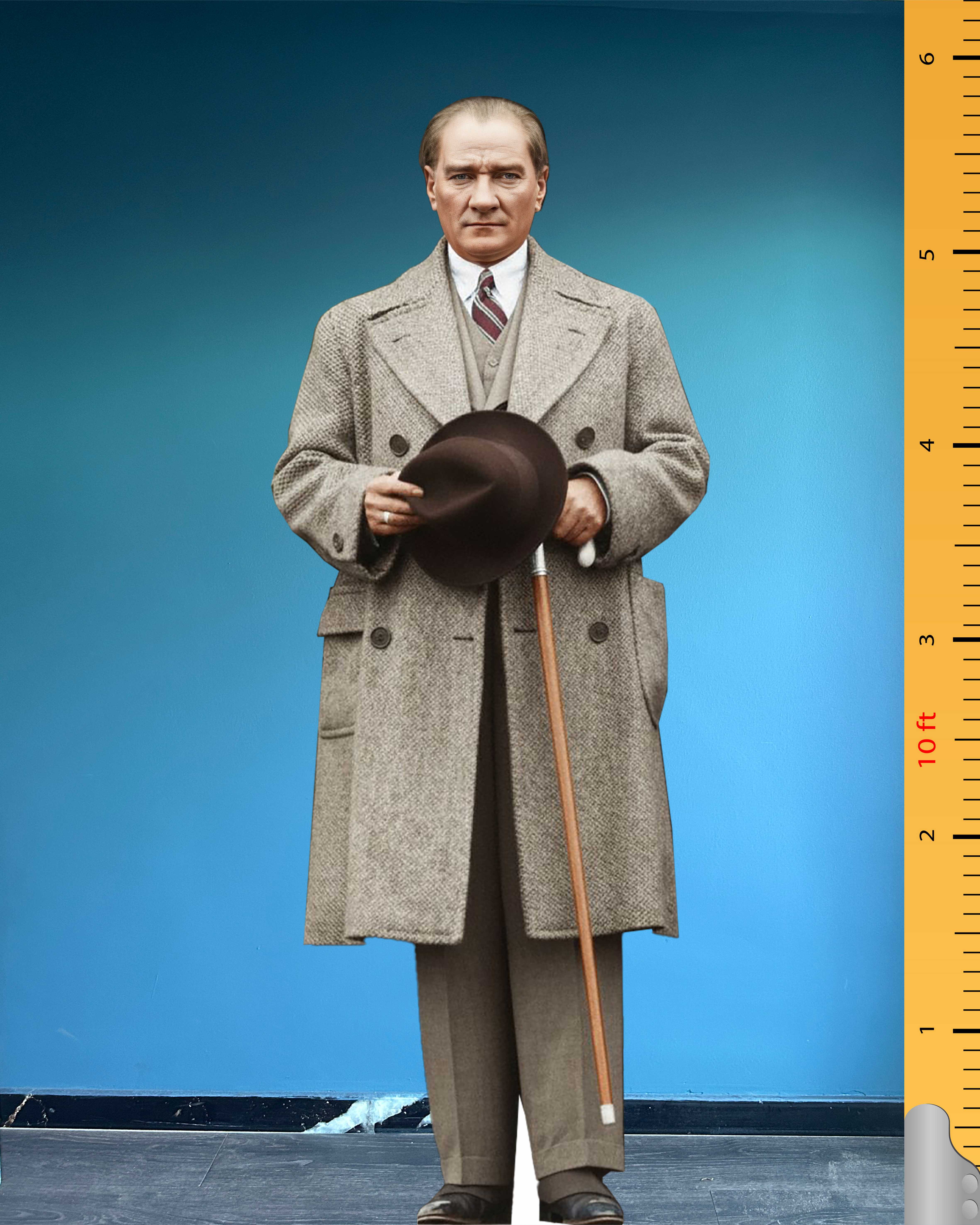 Mustafa Kemal Atatürk Maketi Şapkalı Bastonlu Model Ayaklı Figür Tam Boy Atatürk Maketi 
