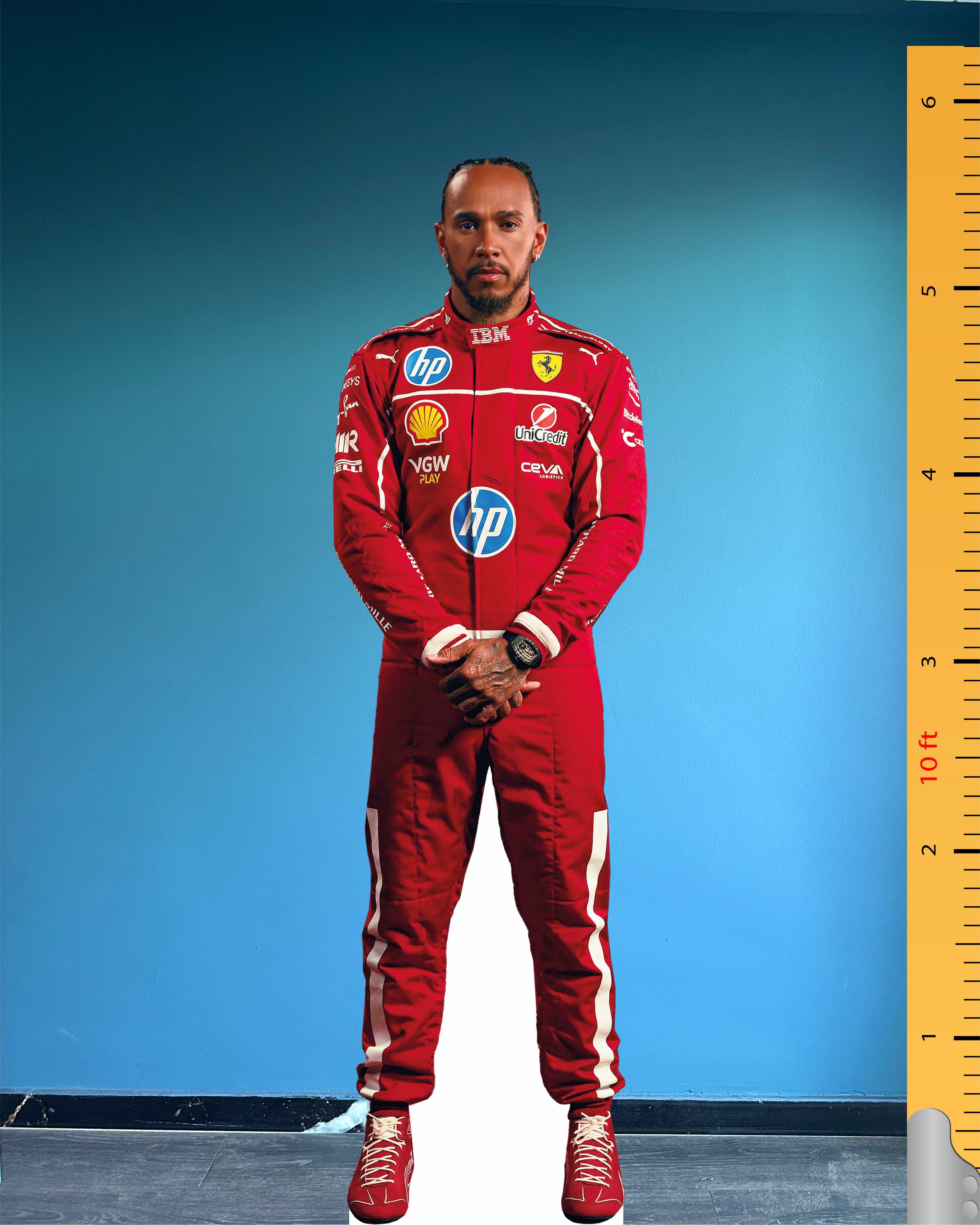 Lewis Hamilton, tekturowy model naturalnej wielkości, plastikowy stojak