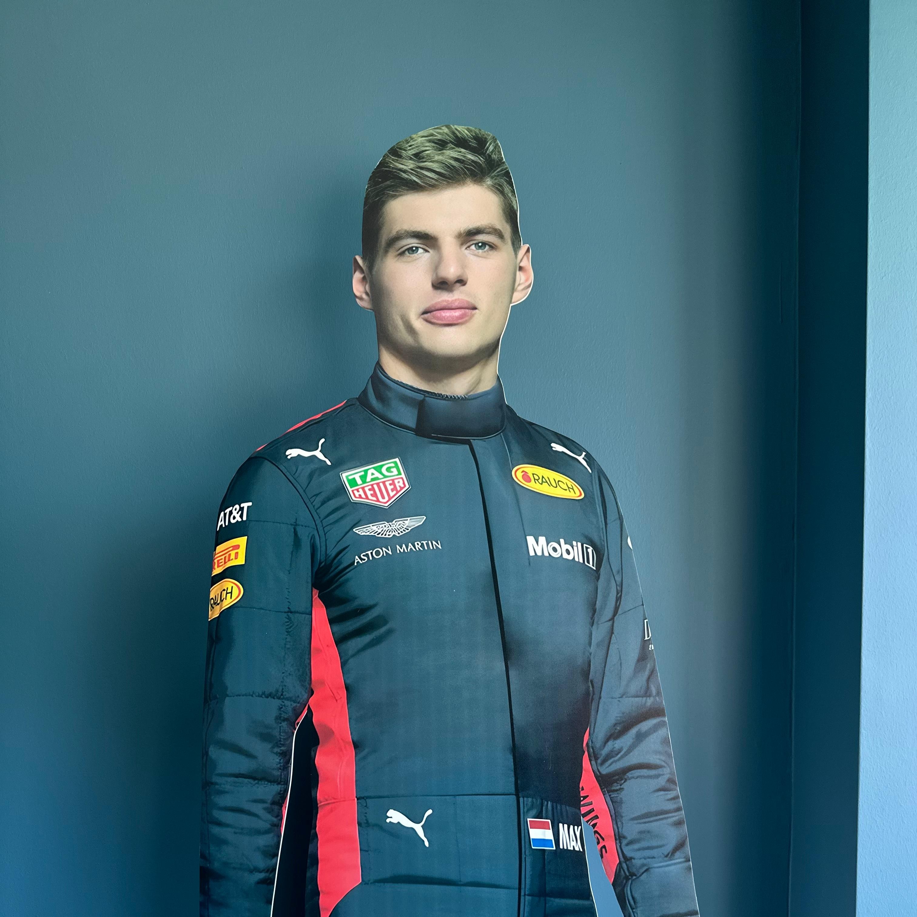 Figura de piloto de carreras de Fórmula 1 de Max Verstappen, modelo de cartón recortado, campeón de stand