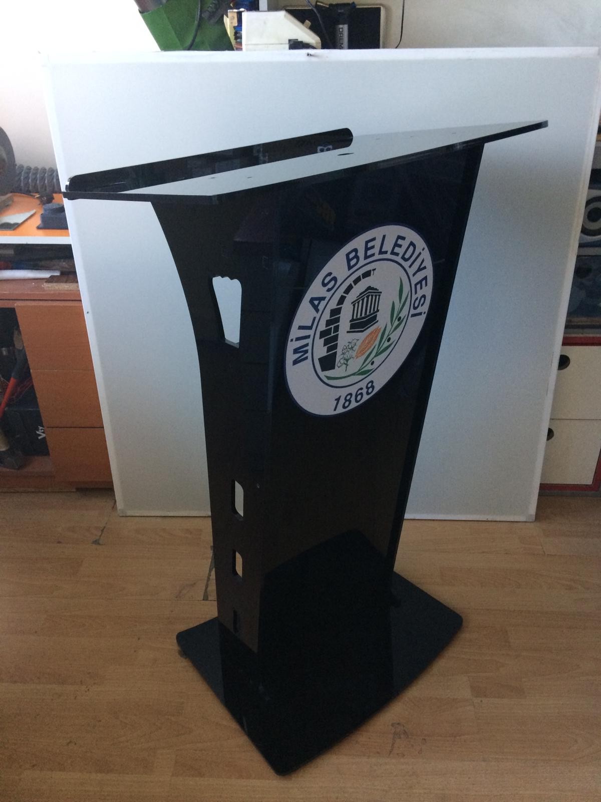 Plexiglass Podium Black Logo Speech Podium Special Production Speech Podiums Plexiglass Podium