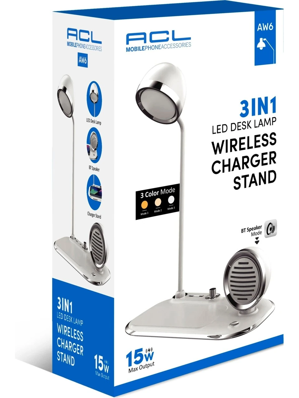 Acl Aw6 3 In 1 Masa Lambalı, Bluetooth Hoparlörlü, 15W Wireless Şarj Standı Aw6