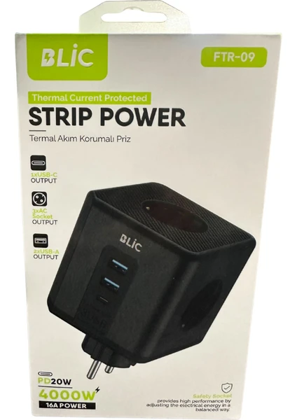 Blic Rose Teknoloji 2 USB / 1 Type-C / 3 Priz Çıkışlı Çocuk Koruma 4000W 16A Pd 20W Termal Akım Korumalı Duvar Tipi Küp Priz