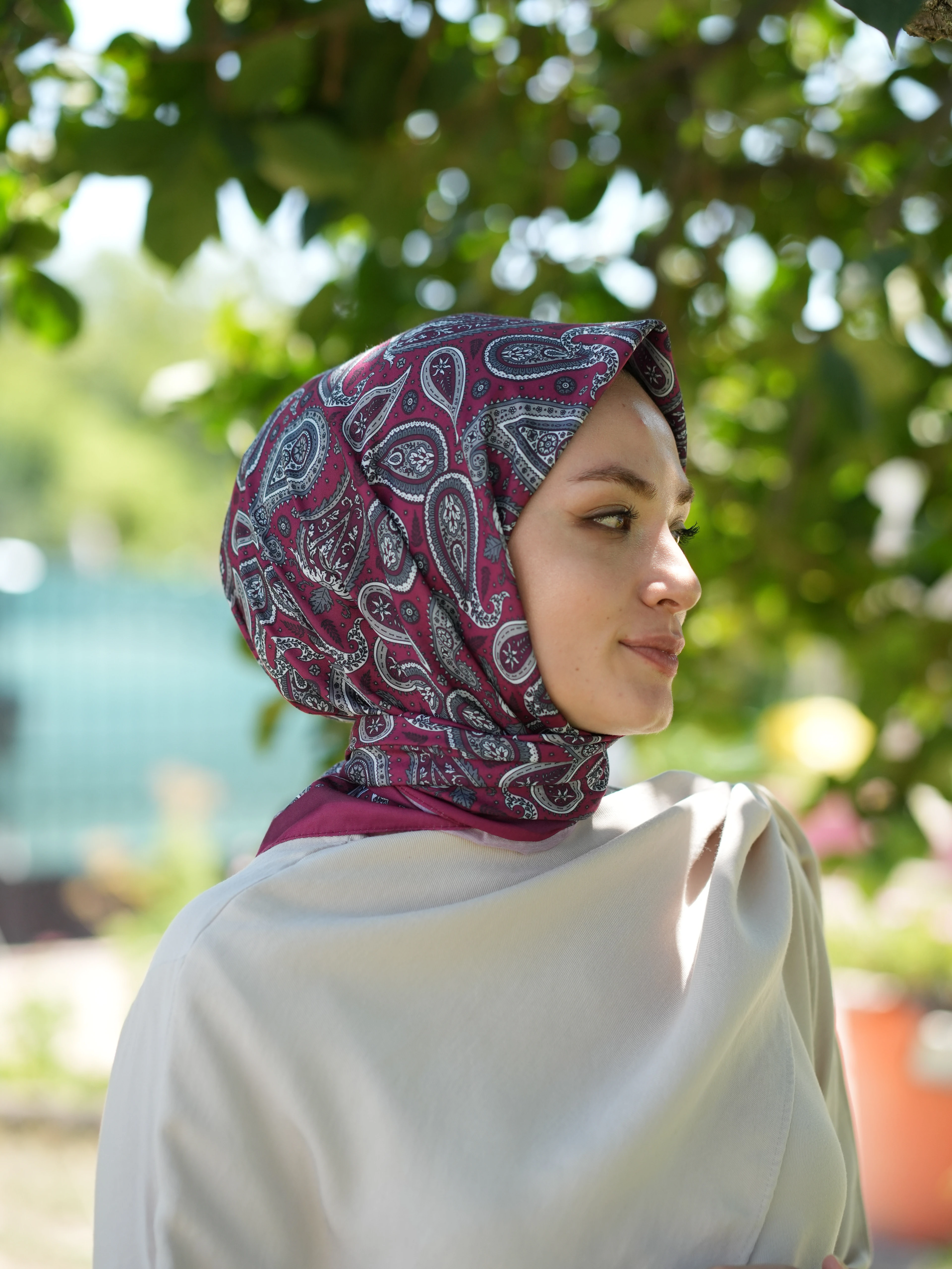 GENİŞ ETNİK DESEN EŞARP - VİŞNE image