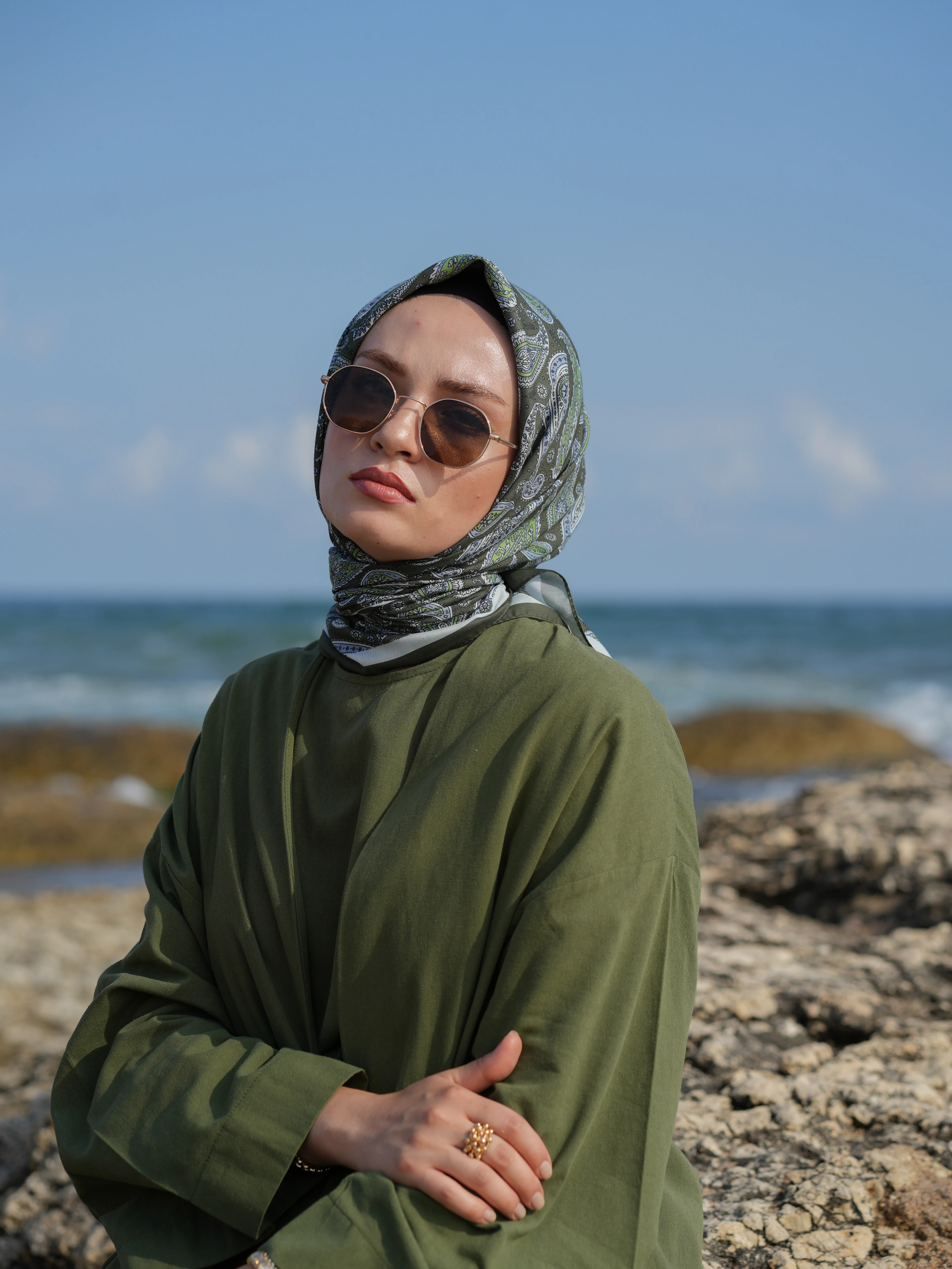 GENİŞ ETNİK DESEN EŞARP - YEŞİL image