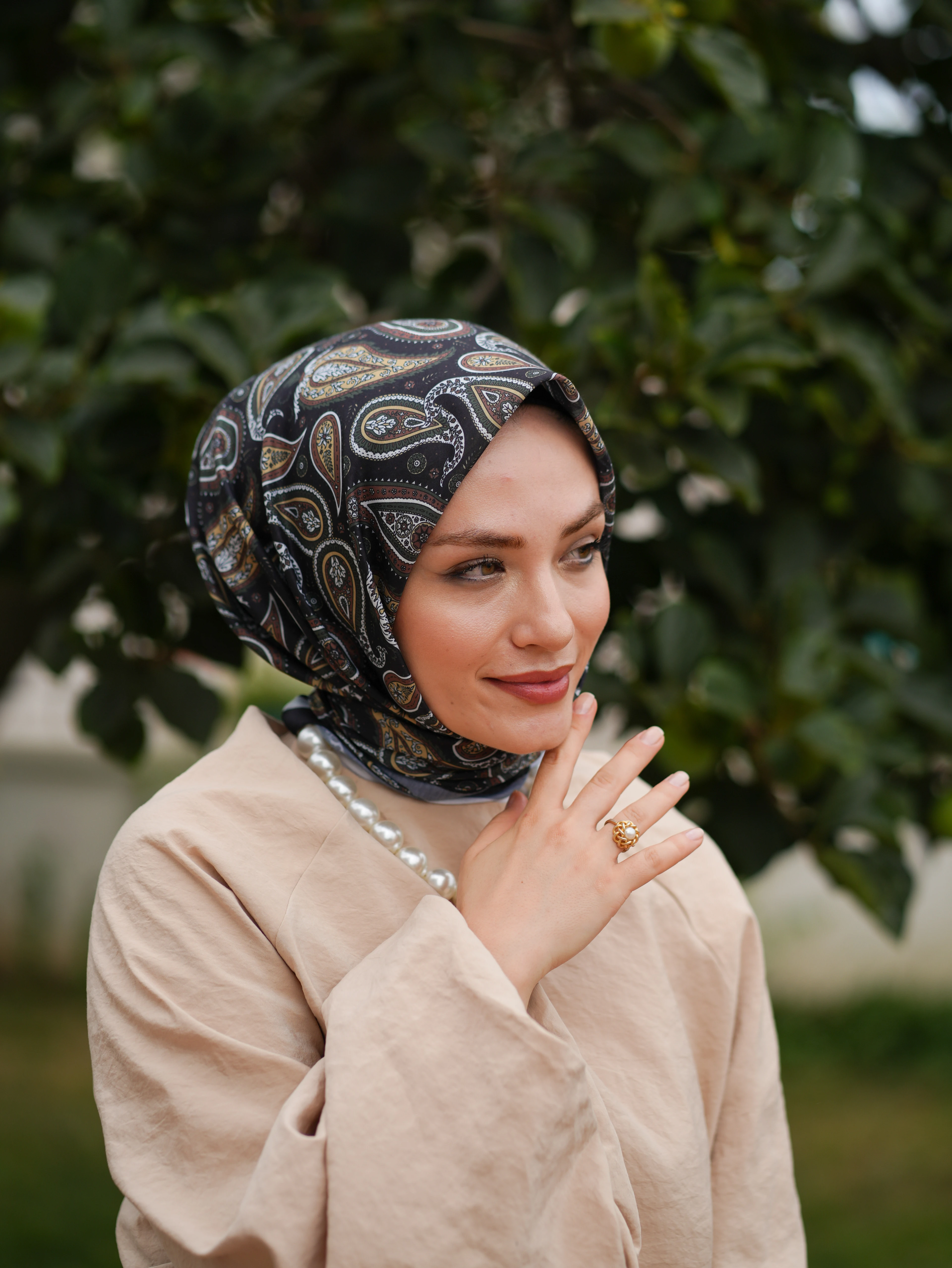 GENİŞ ETNİK DESEN EŞARP - ANTRASİT image