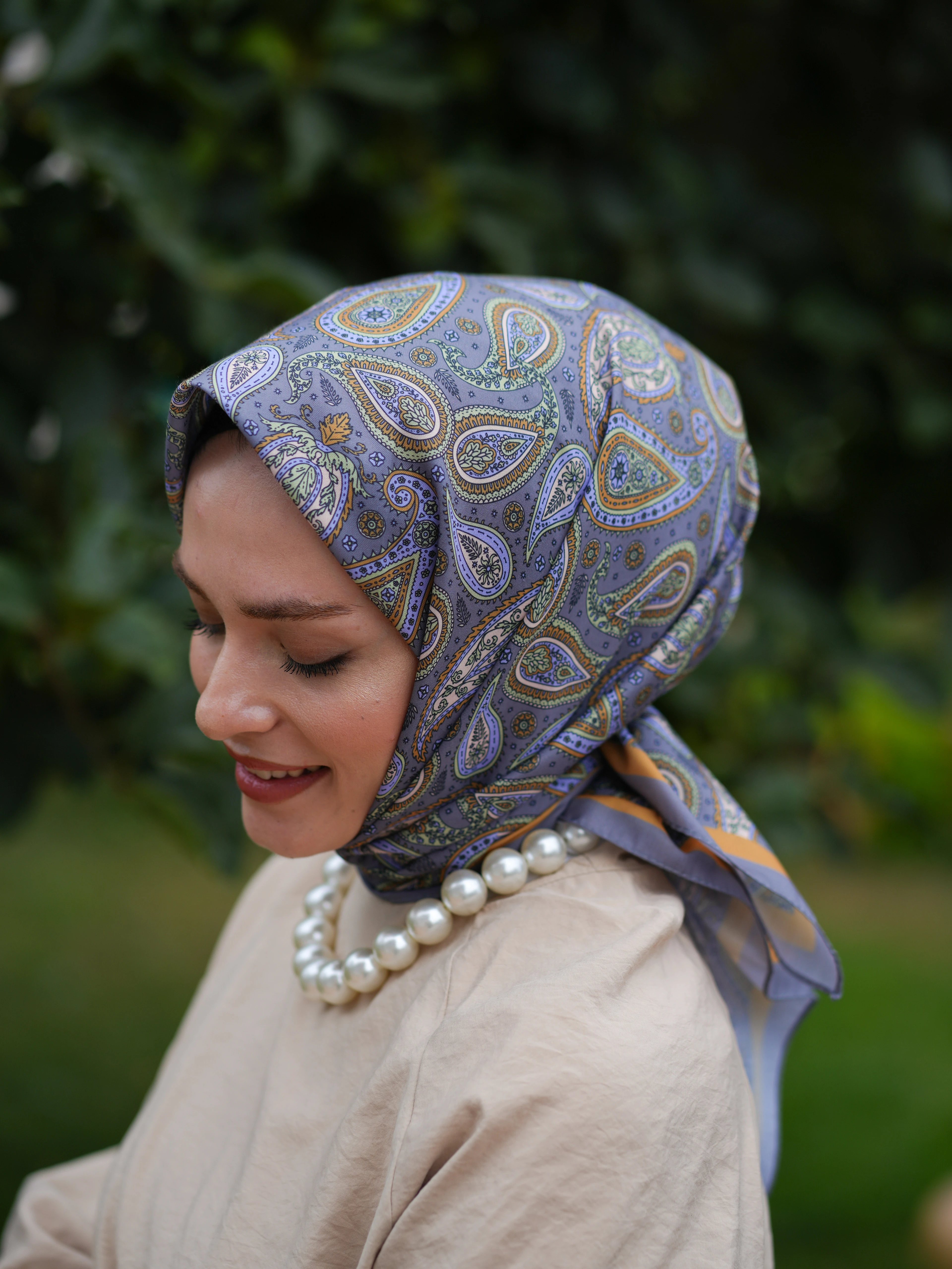 GENİŞ ETNİK DESEN EŞARP - PUDRA MOR image