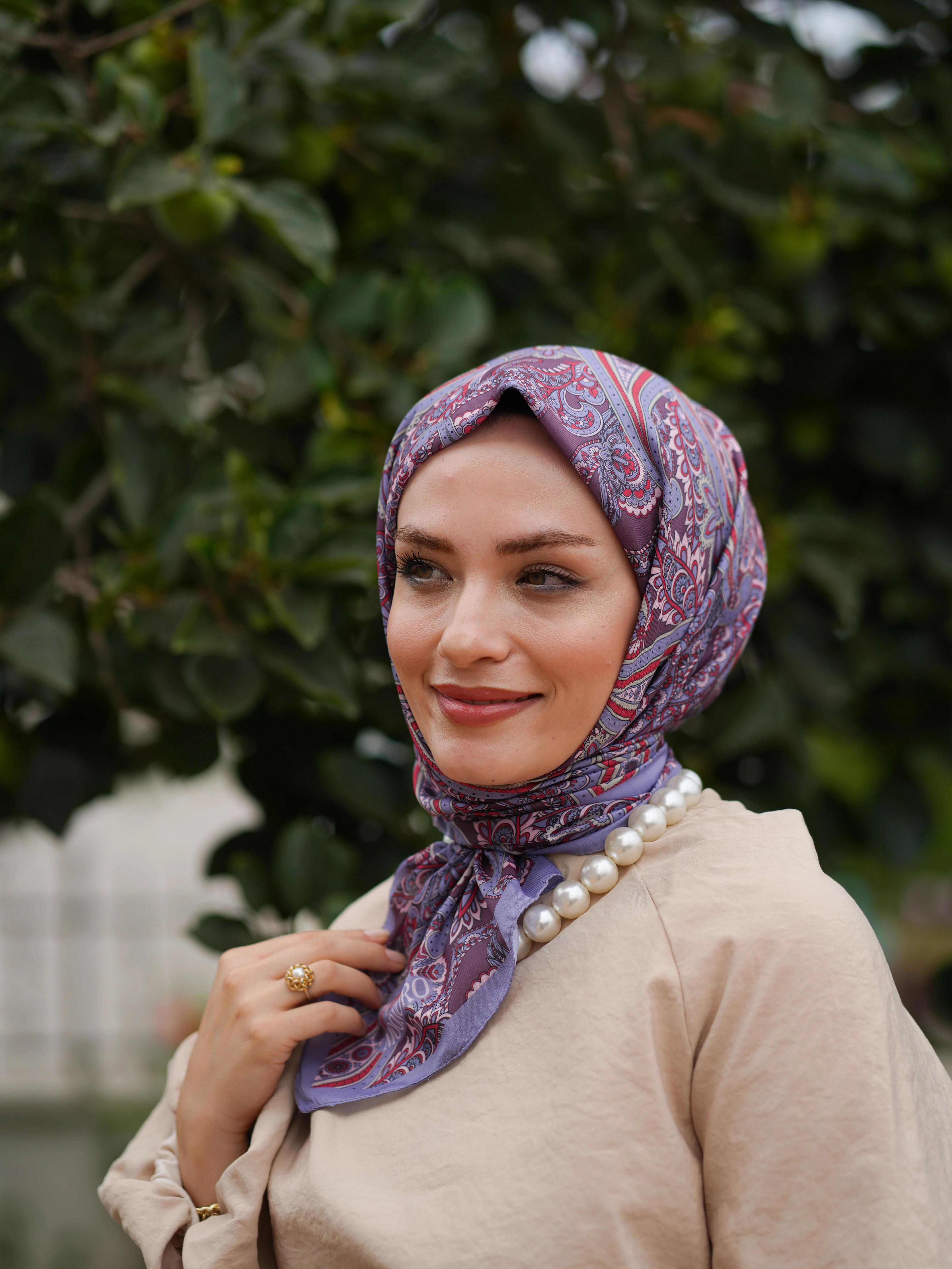 GENİŞ ETNİK DESEN EŞARP - LAVANTA image