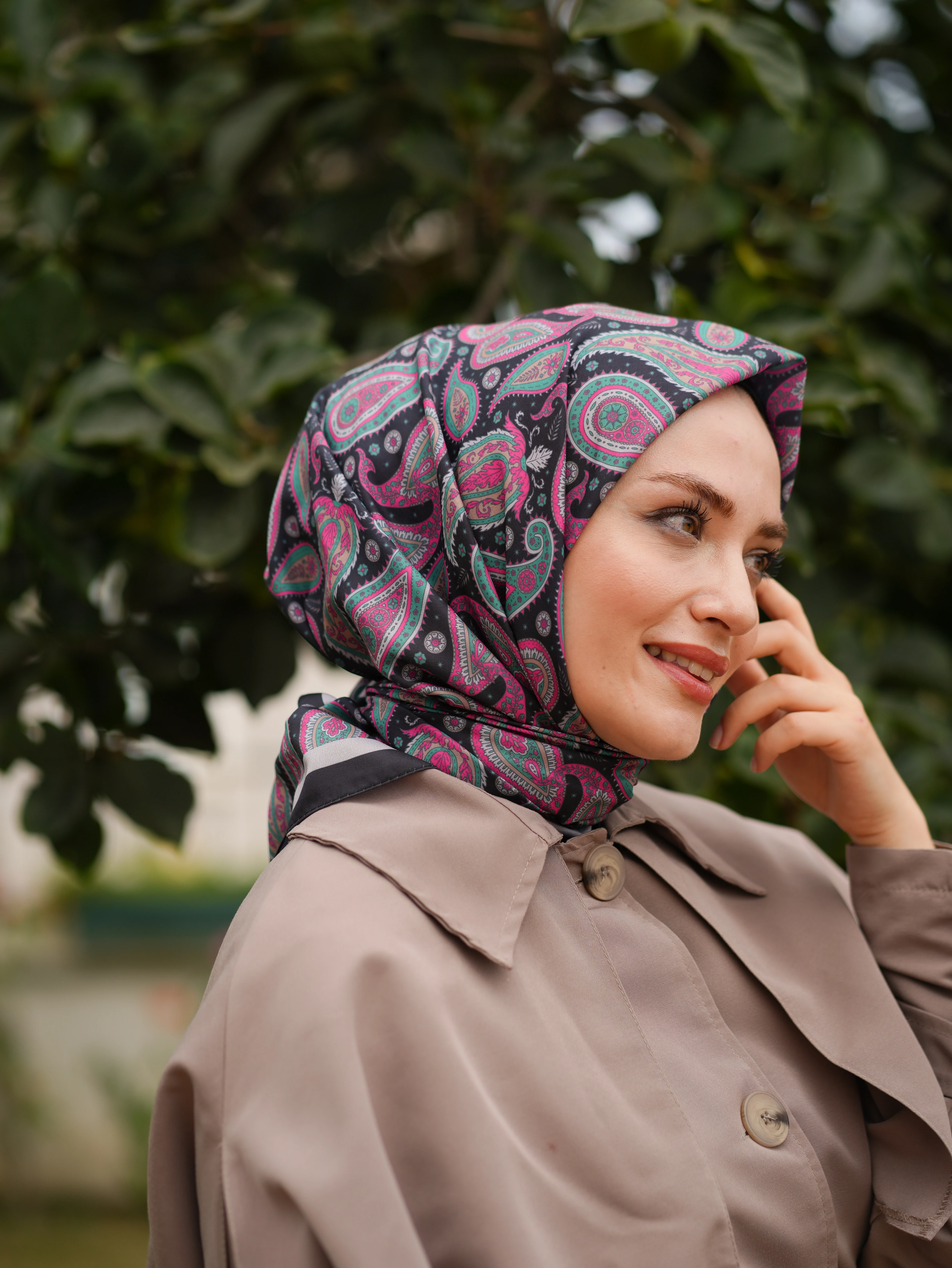 GENİŞ ETNİK DESEN EŞARP - ANTRASİT-PEMBE image