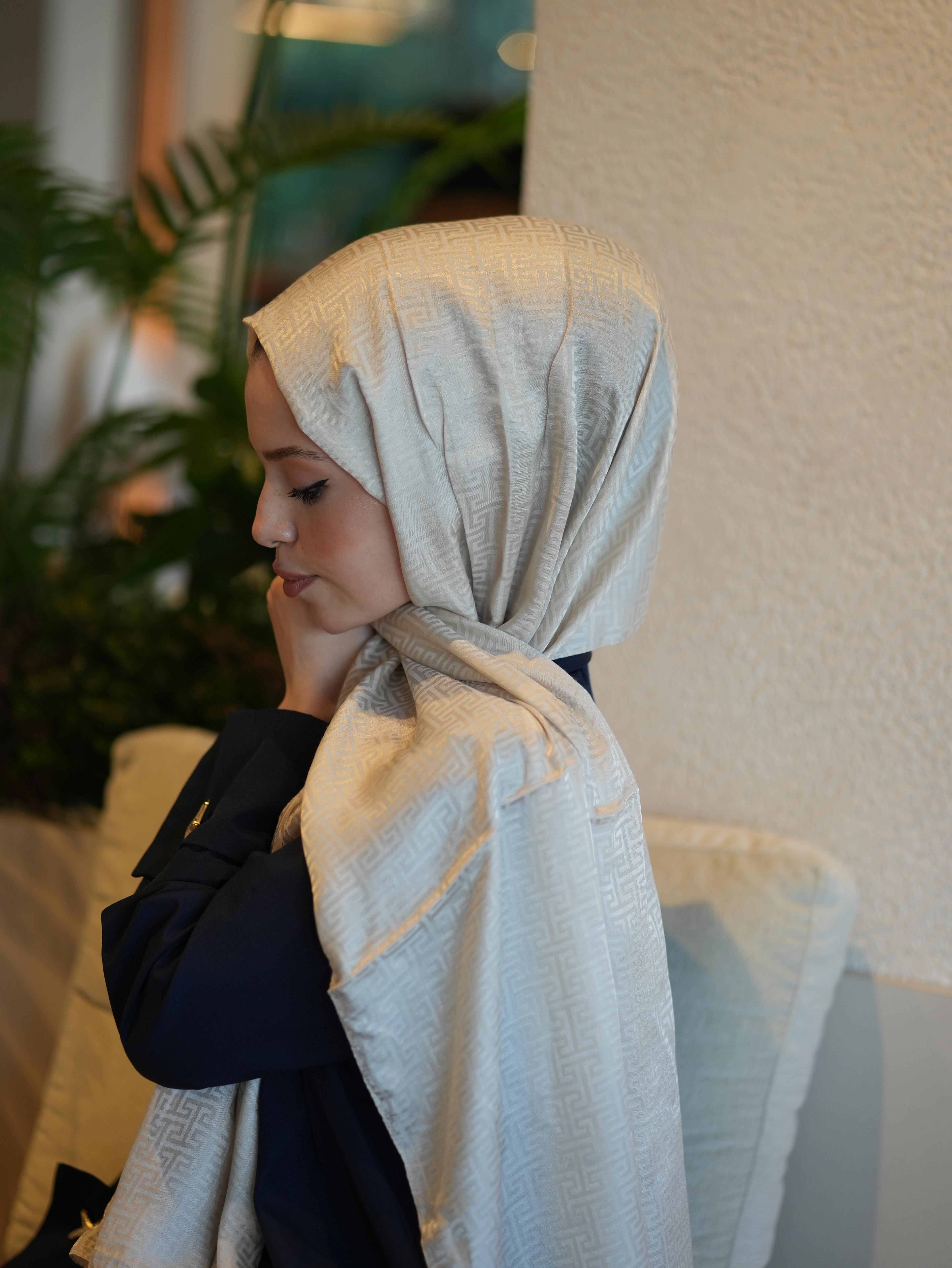 İPEKSİ JAKAR SERİSİ LABİRENT DESEN ŞAL - FİLDİŞİ image
