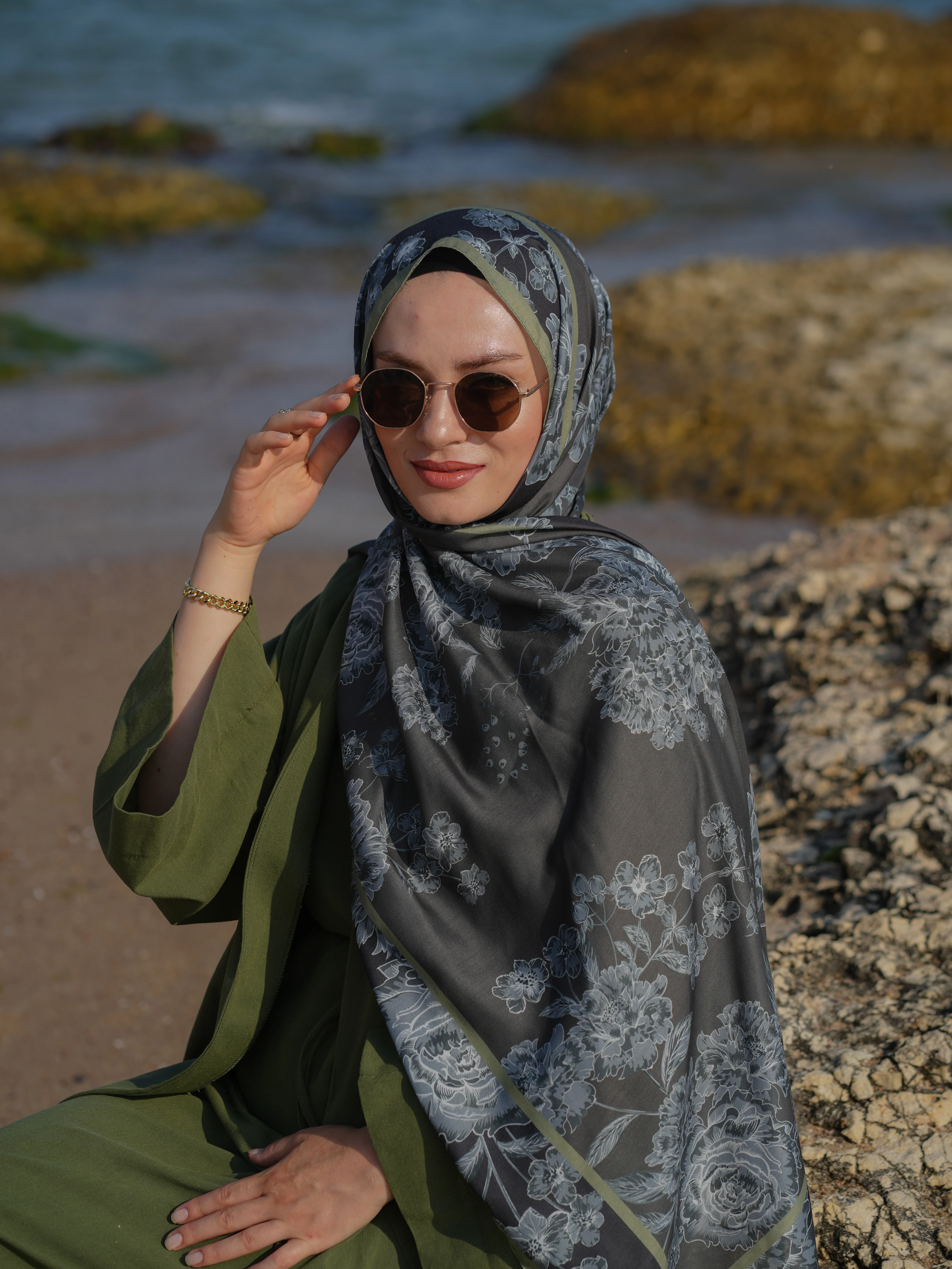 GÜL BAHÇESİ DESEN SOFT ŞAL - YEŞİL image