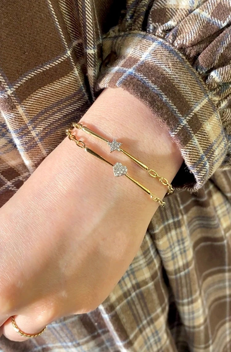 14 Ayar Altın Taşlı Yıldız Kalp Bileklik