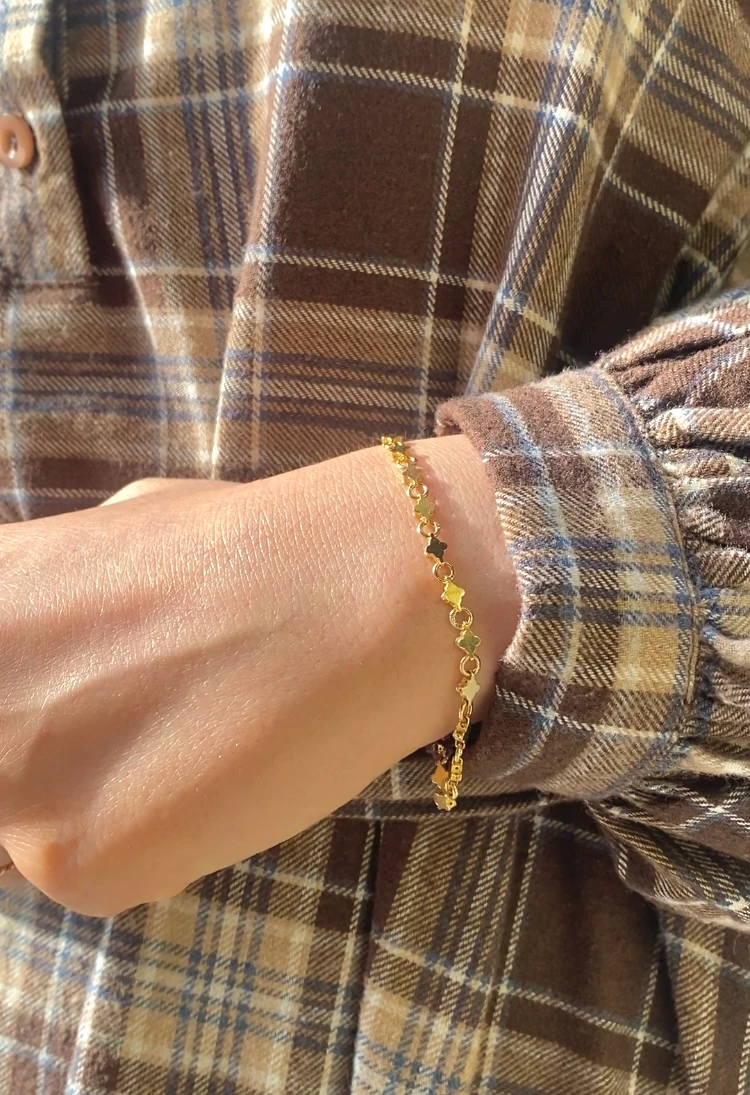 14 Ayar Altın Minimal Yonca Desen Bileklik