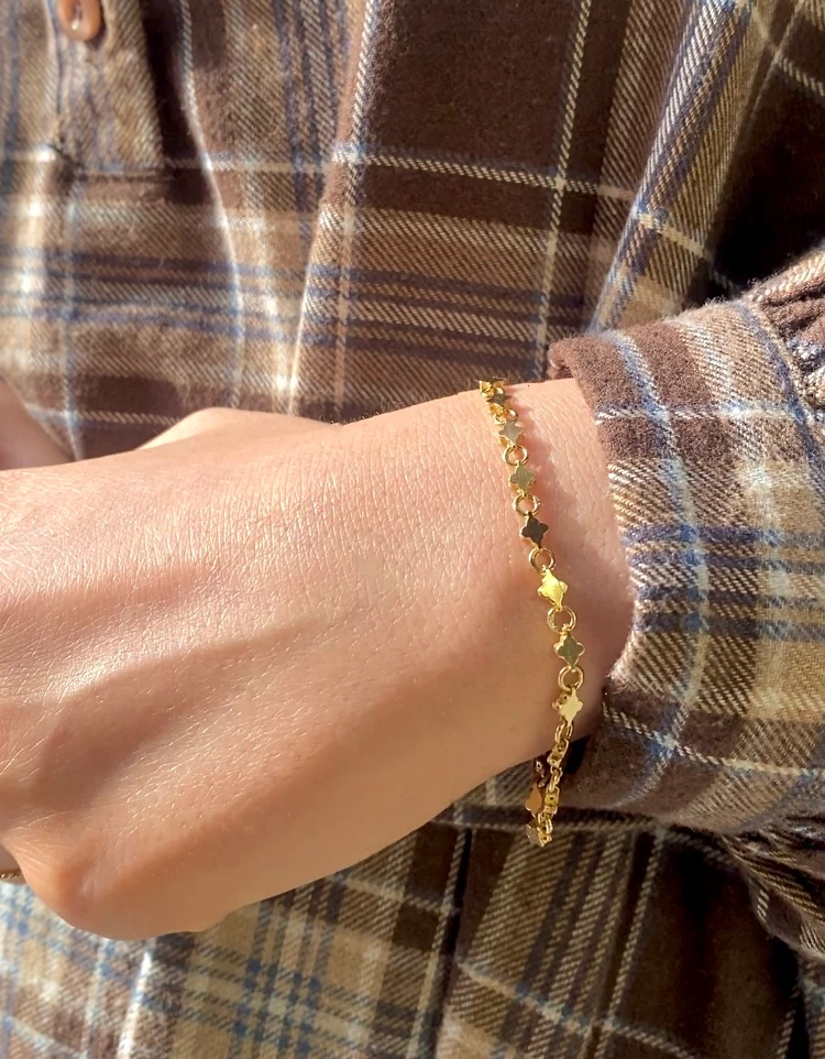 14 Ayar Altın Minimal Yonca Desen Bileklik