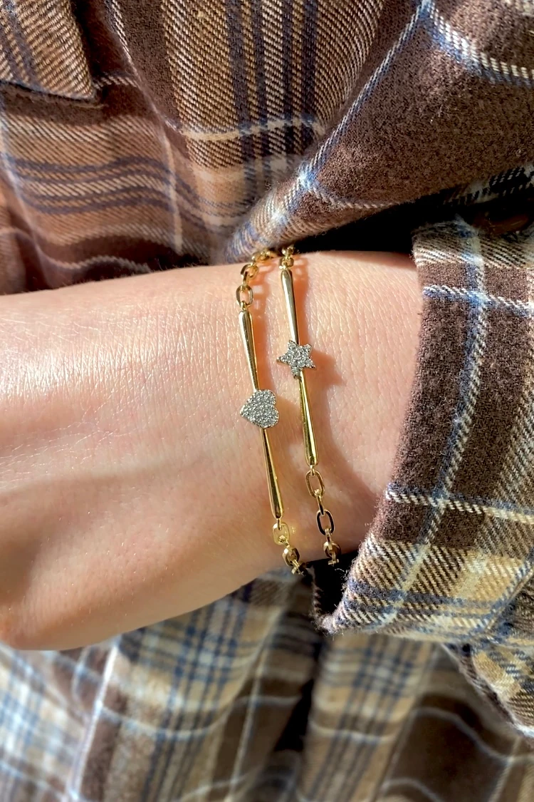 14 Ayar Altın Taşlı Yıldız Kalp Bileklik