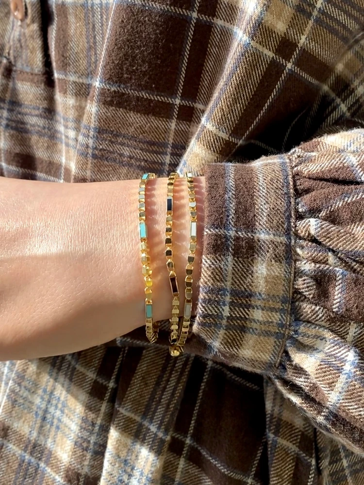 14 Ayar Altın Minimal Renkli Küp Bileklik