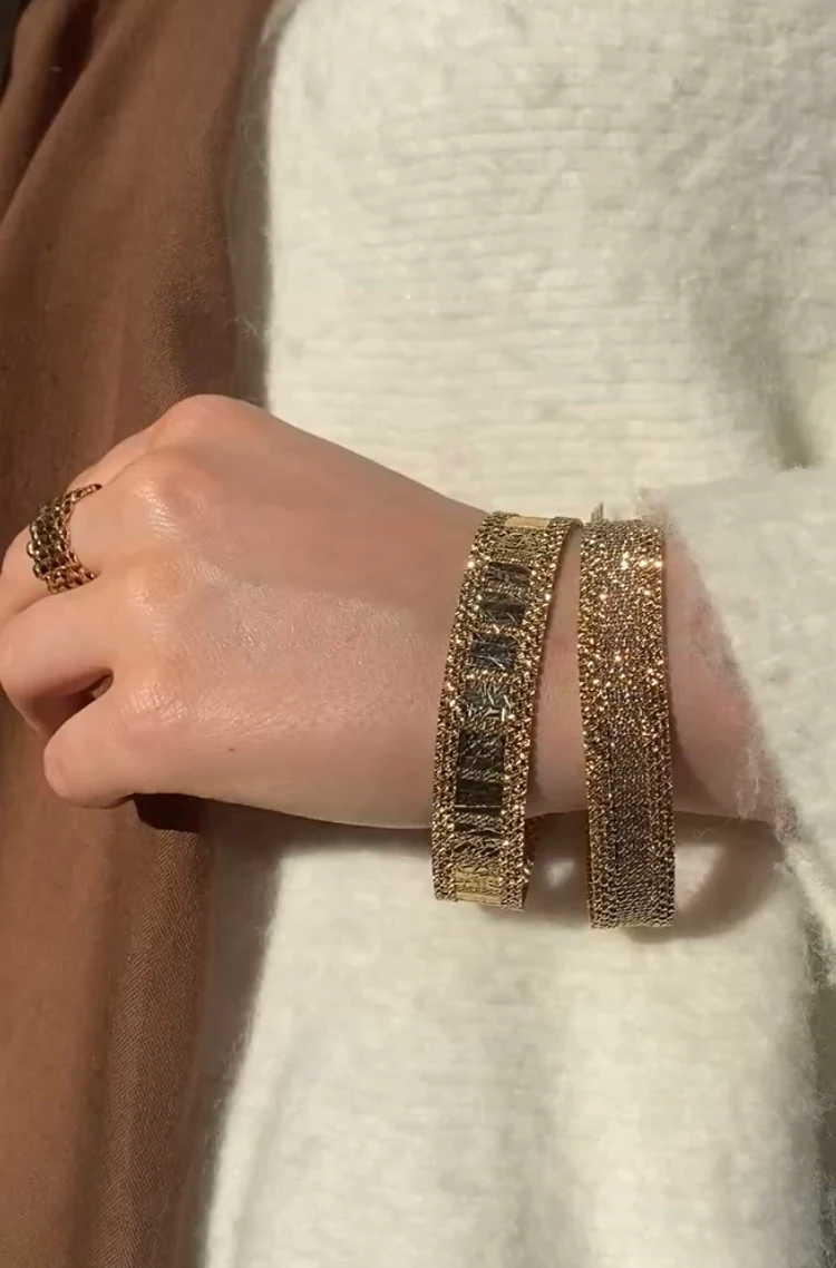 14 Ayar Altın Üç Renk Işıltılı Kleopatra Bileklik