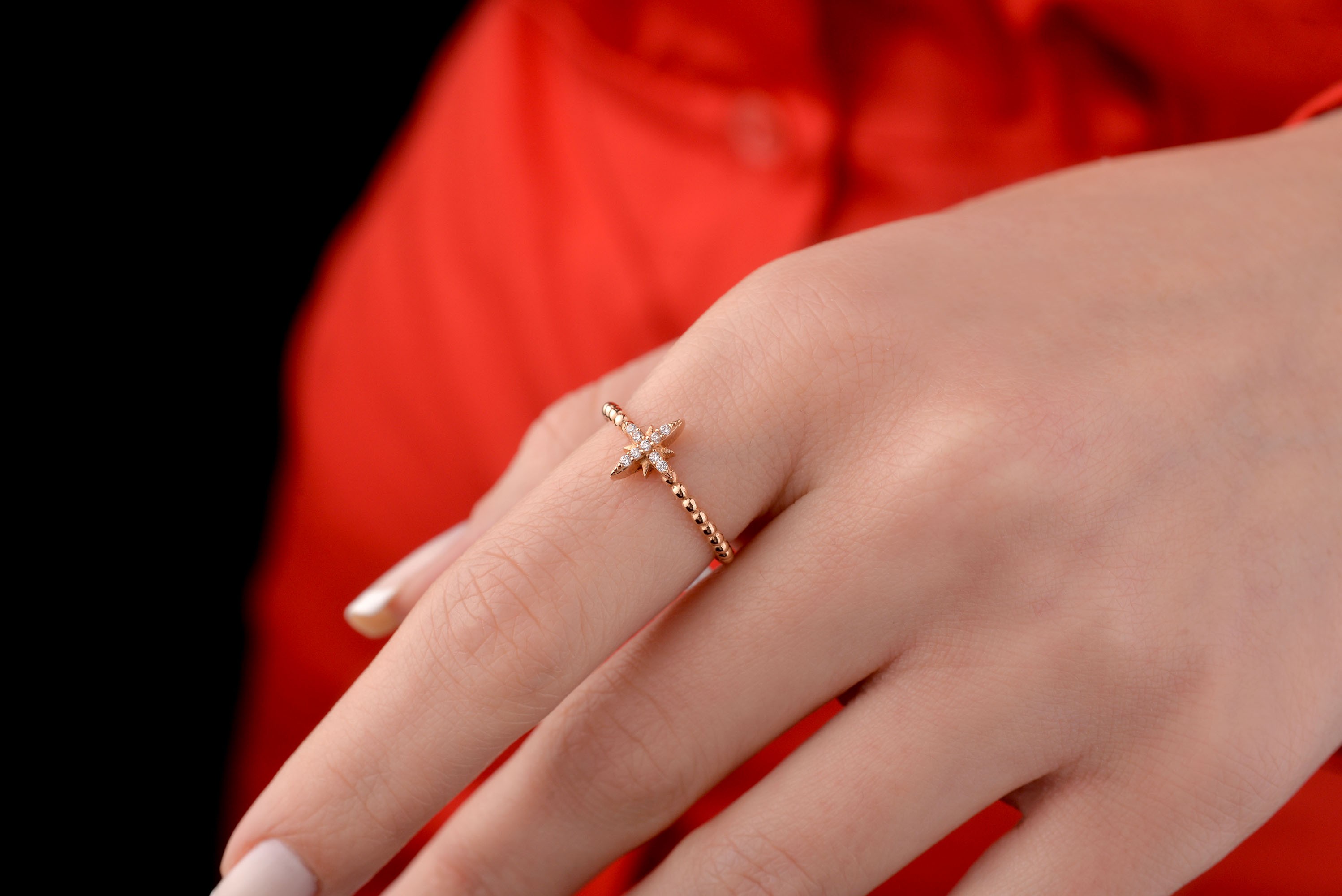 14 Ayar Rose Gold Kutup Yıldızı Yüzük