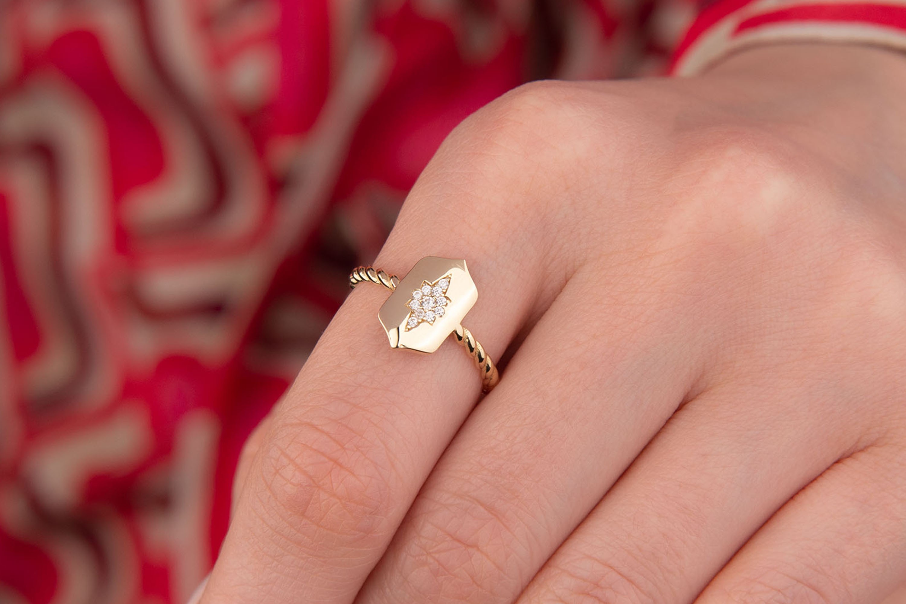 14 Ayar Zarif Kadın Yüzüğü, Rose Gold Yüzük, Minimal Tablo Yüzük
