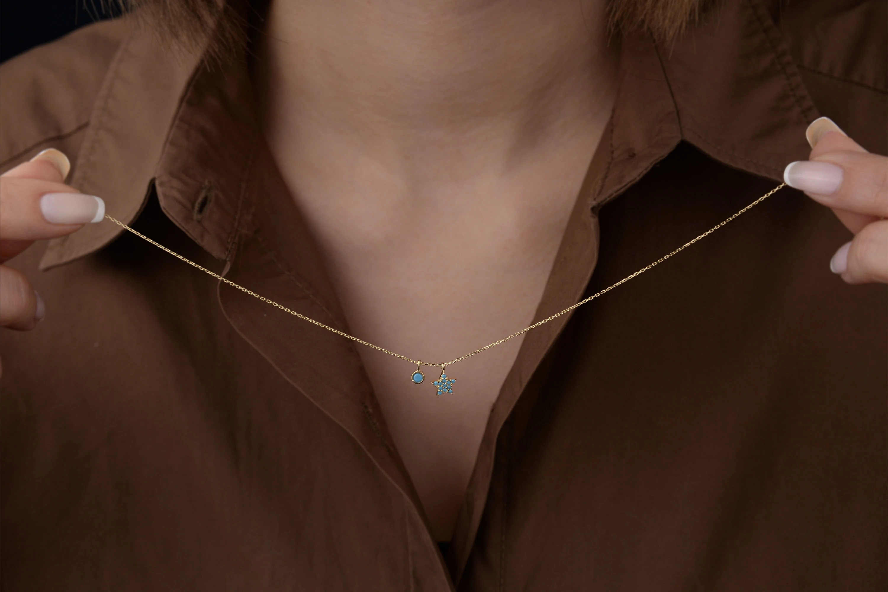 Turkuaz Mini Yıldız Kolye Charm Kolye