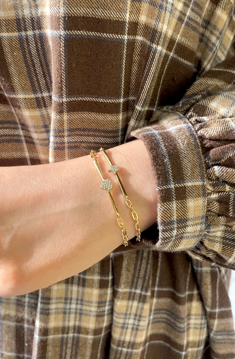 14 Ayar Altın Taşlı Yıldız Kalp Bileklik