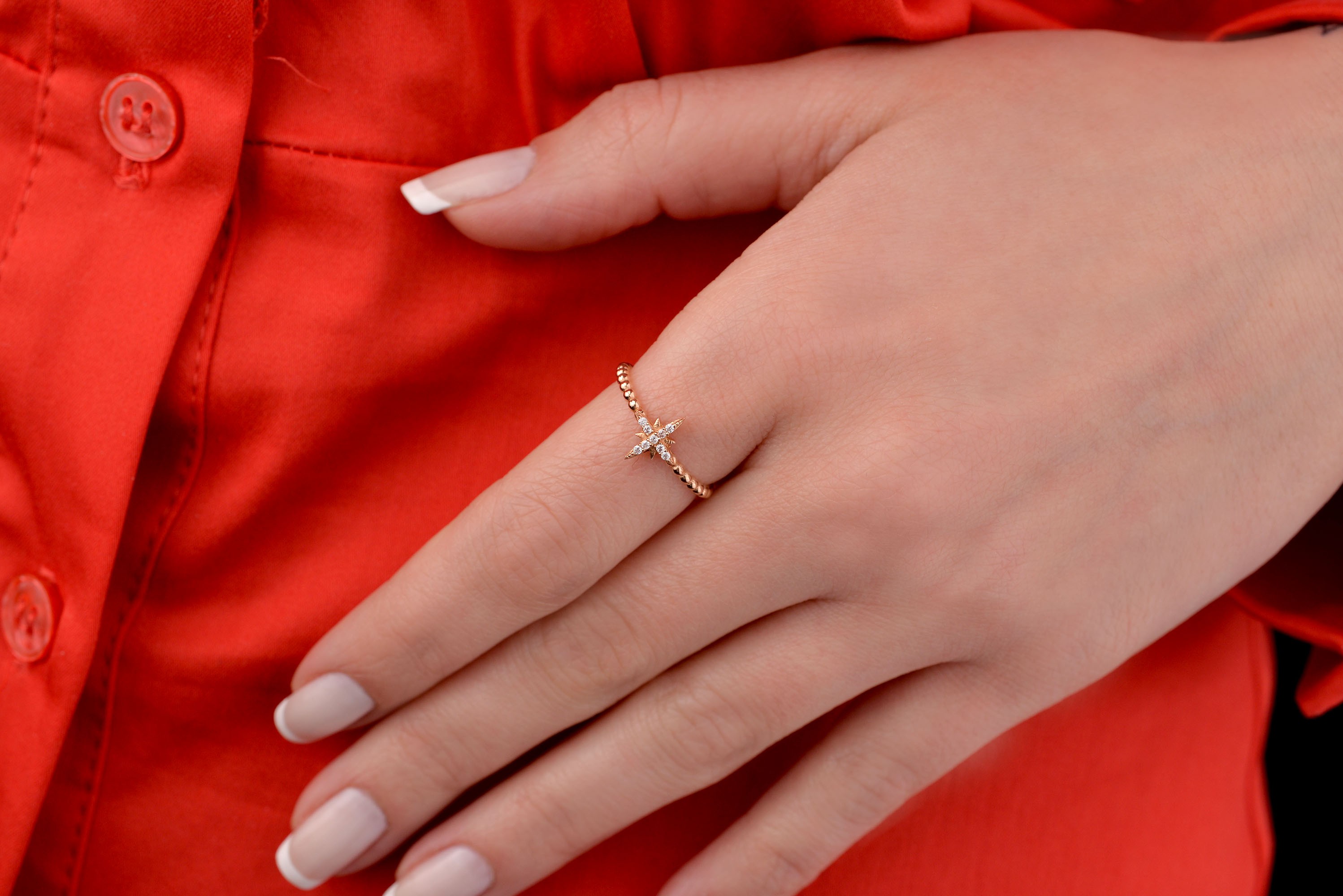 14 Ayar Rose Gold Kutup Yıldızı Yüzük