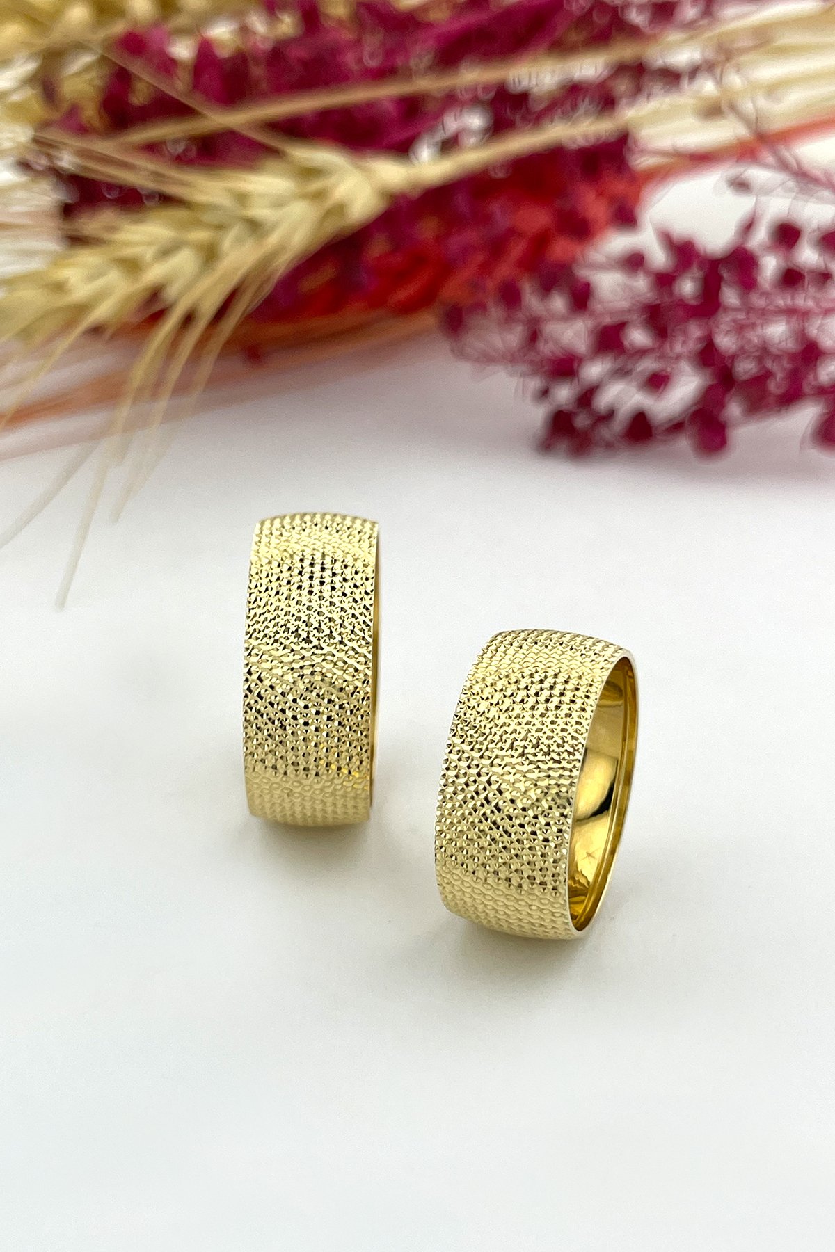 Tam Tur Noktalı Alyans, 8 mm Alyans, Düz Taşsız Alyans, Çizilmeyen, 8 milim
