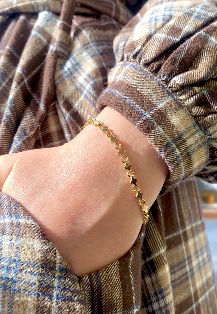 14 Ayar Altın Minimal Yonca Desen Bileklik