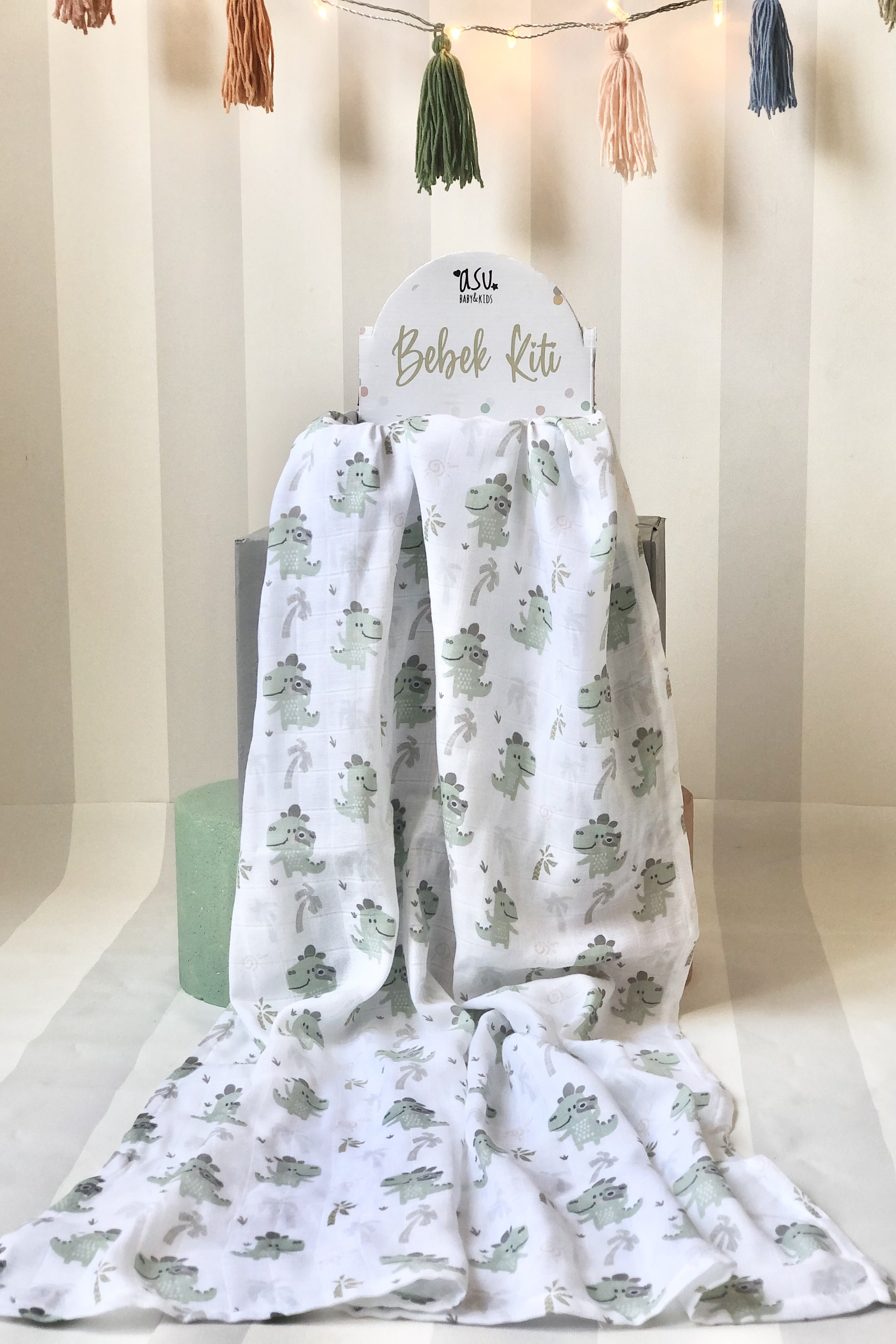 Asu Baby&Kids Pastel Mix&Match 3'lü  Organik Bambu Pamuk Müslin Dino-Dot-Rainbow