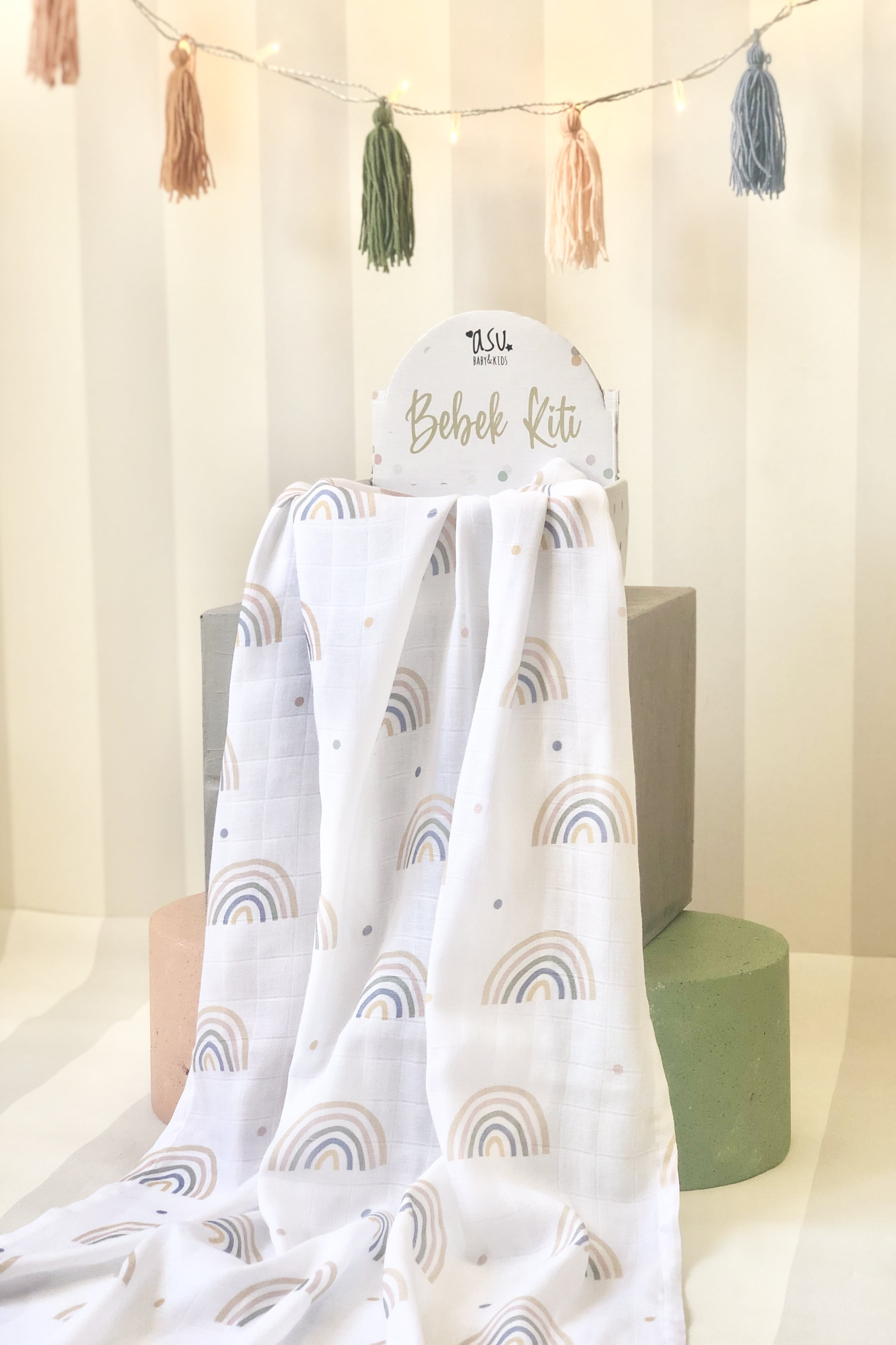 Asu Baby&Kids Pastel Mix&Match  3'lü  Organik Bambu Pamuk Müslin Sleepy-Dot-Rainbow