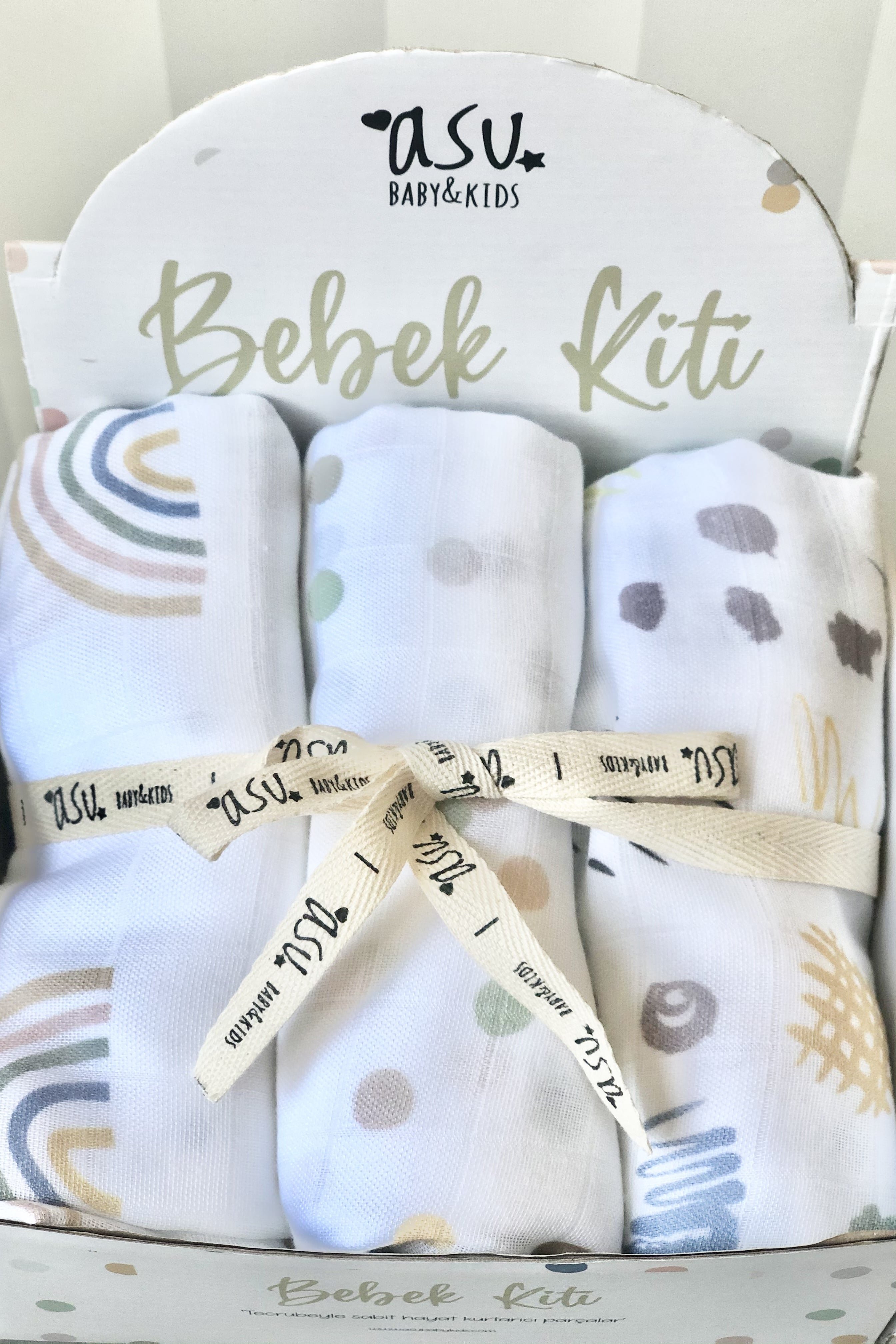 Asu Baby&Kids Pastel Mix&Match 3'lü  Organik Bambu Pamuk Müslin memphis-Dot-Rainbow
