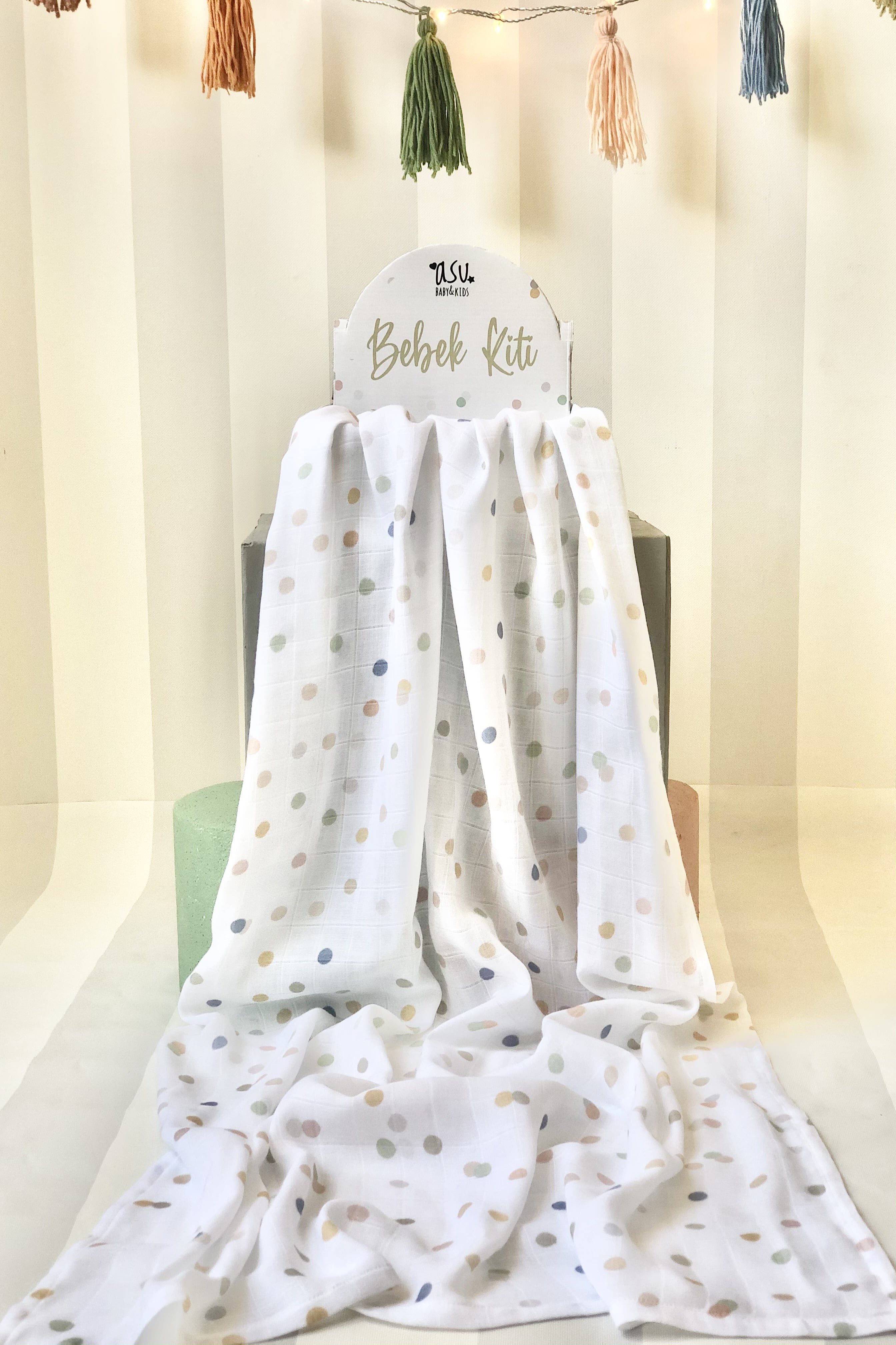 Asu Baby&Kids Pastel Mix&Match 3'lü  Organik Bambu Pamuk Müslin memphis-Dot-Rainbow