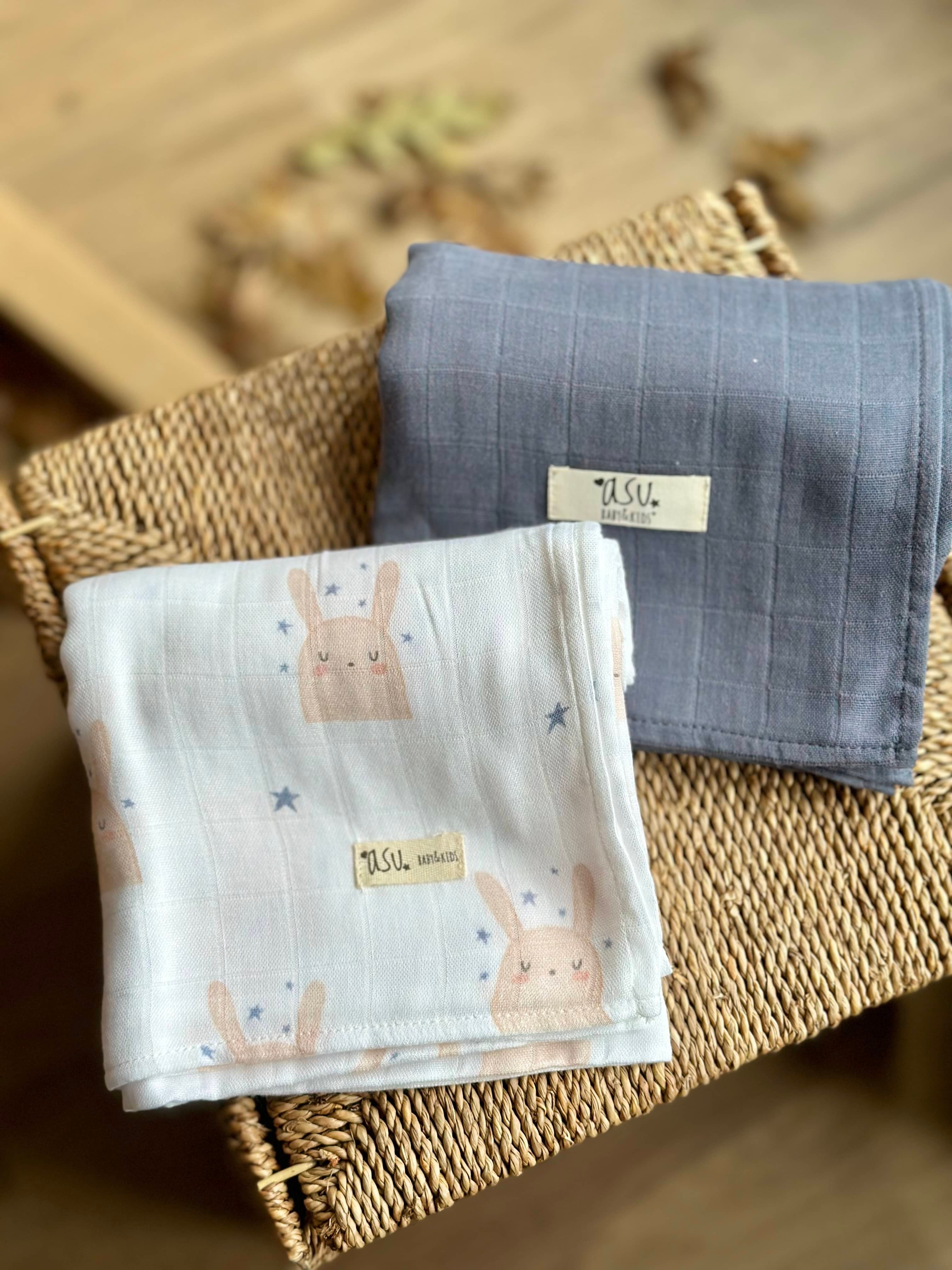 Asu Baby&Kids Mix&Match 2'li Organik Pamuk Müslin Sleepy Bunny&Navy Blue