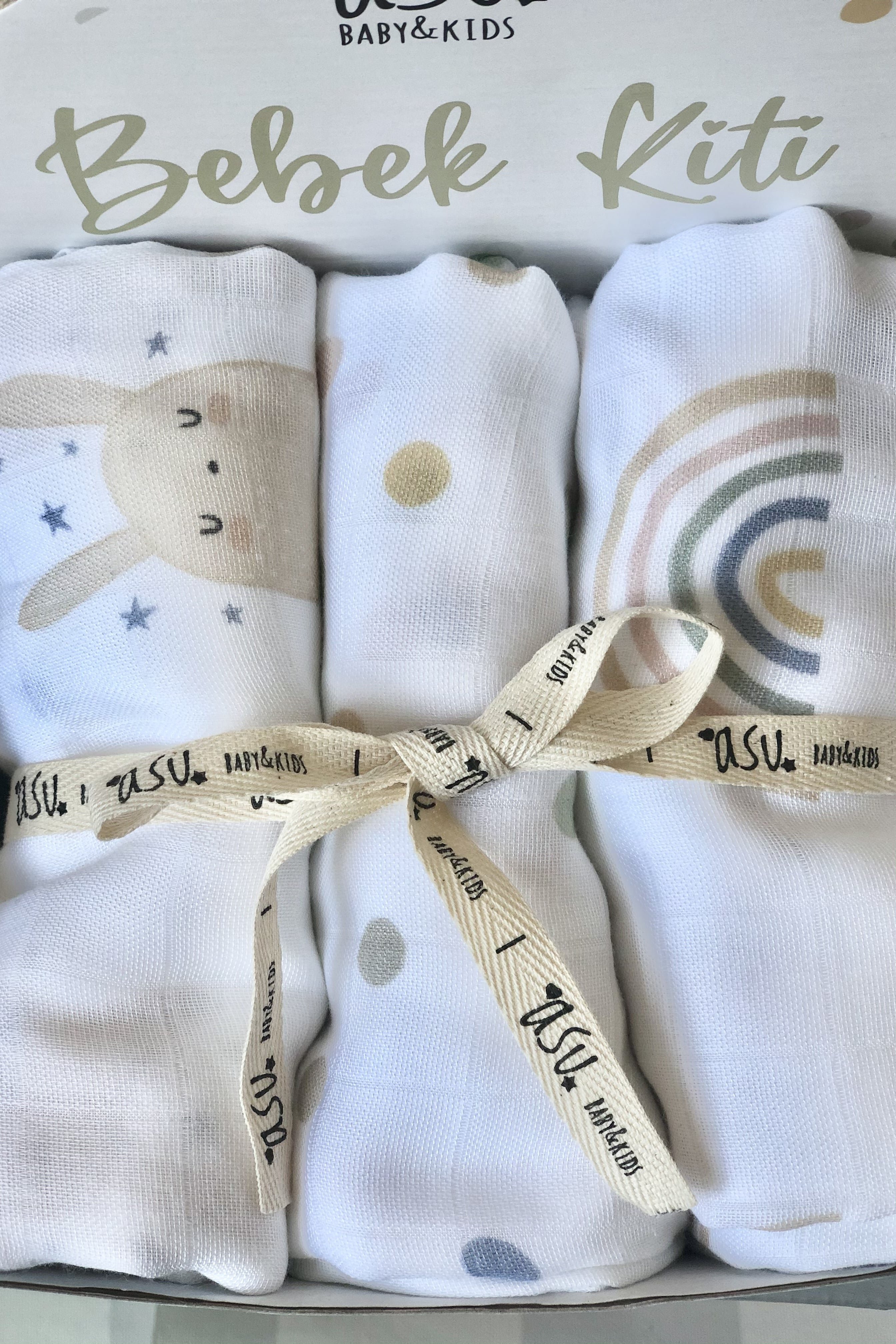 Asu Baby&Kids Pastel Mix&Match  3'lü  Organik Bambu Pamuk Müslin Sleepy-Dot-Rainbow
