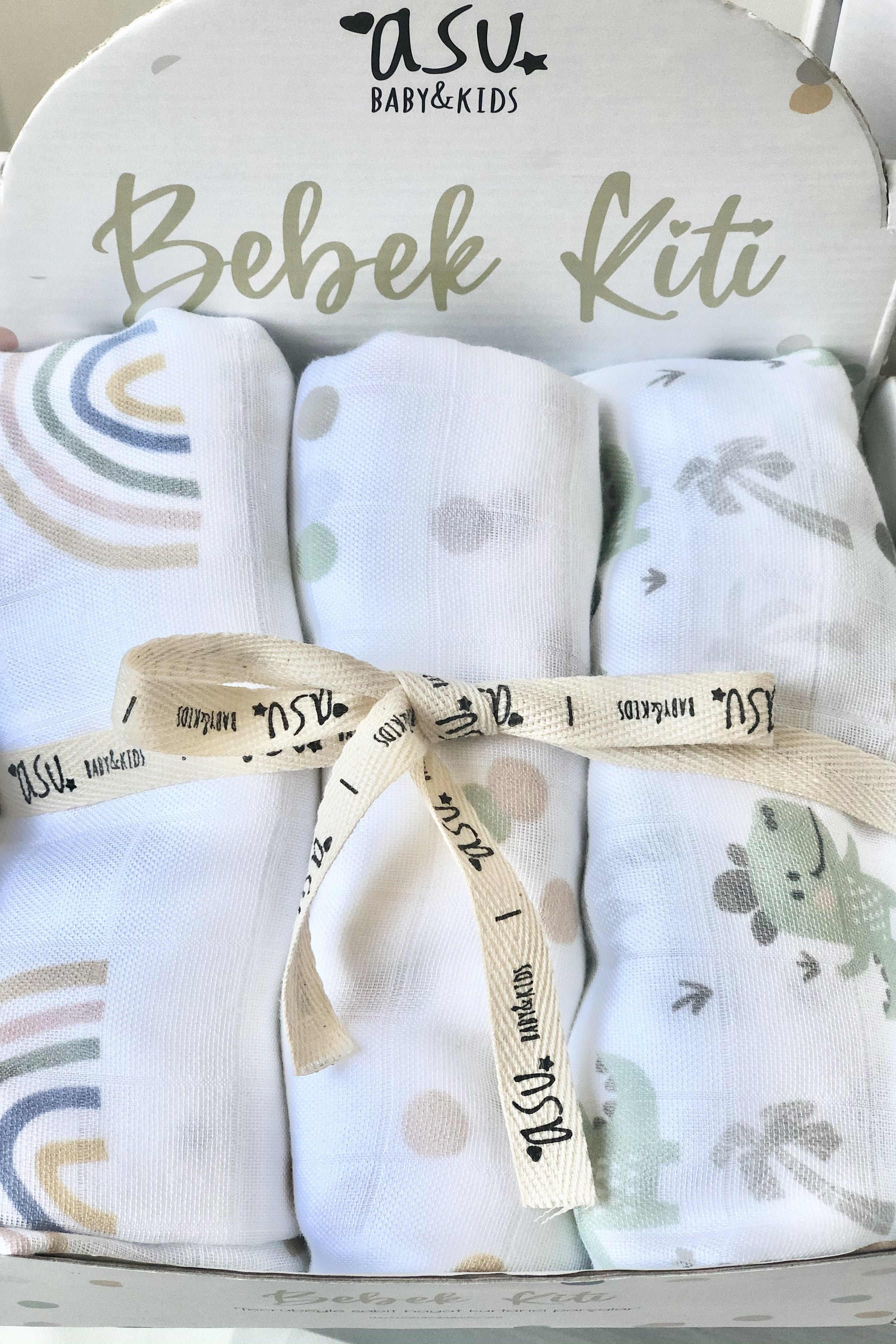 Asu Baby&Kids Pastel Mix&Match 3'lü  Organik Bambu Pamuk Müslin Dino-Dot-Rainbow