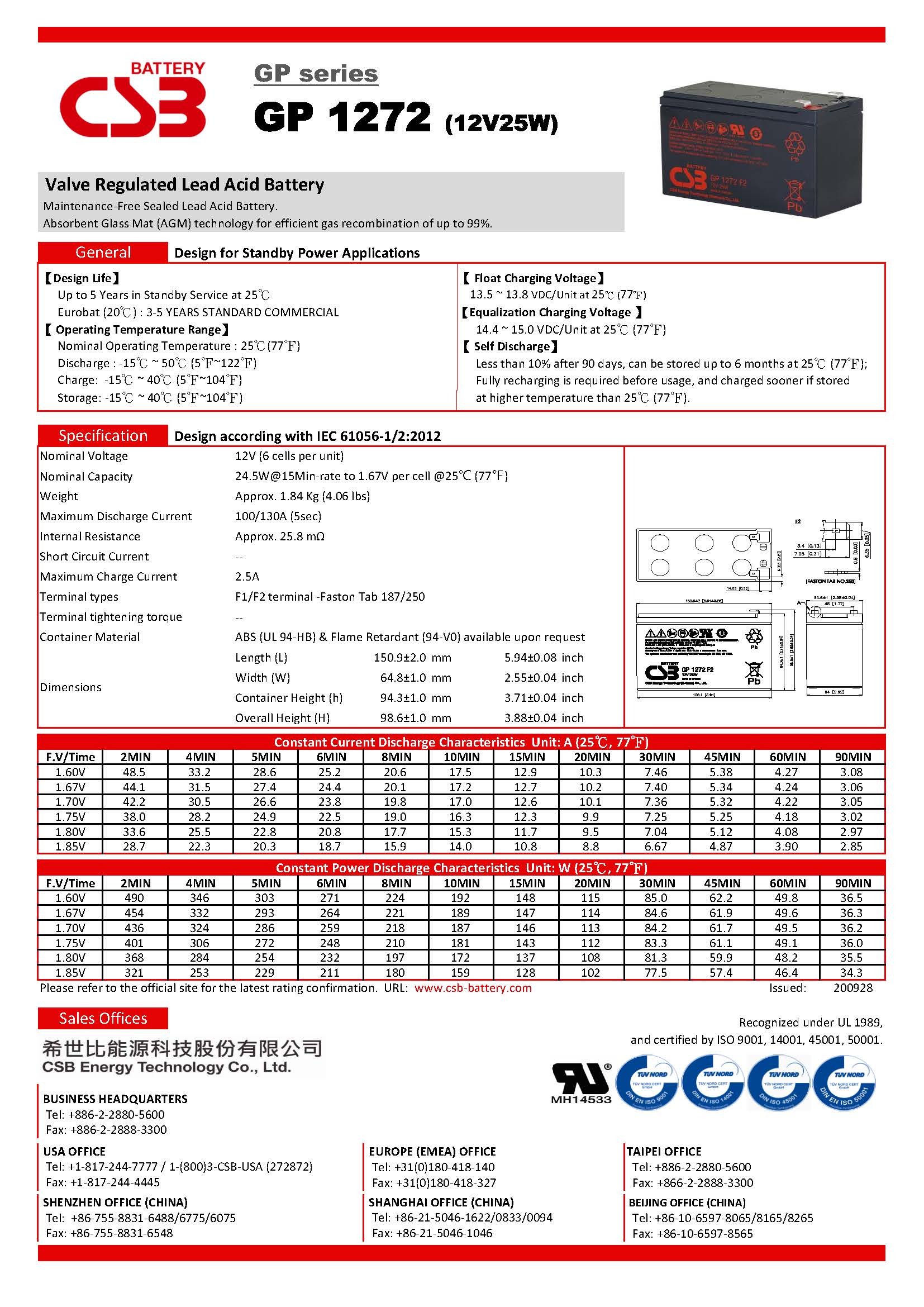 CSB GP1272 F2 12Volt 7.2Ah Kuru Tip Akü