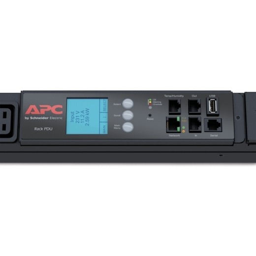 APC AP8886 NetShelter Metered Rack PDU, 0U, 3PH, 22kW 230V 32A or 17.3kW 230V 24A, x30 C13 and x12 C19 outlets, IEC 309 3P+N+PE cord