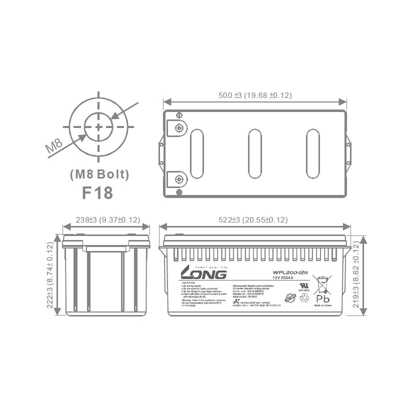 LONG WPL200-12N 12Volt 200Ah Uzun Ömürlü Kuru Tip Akü