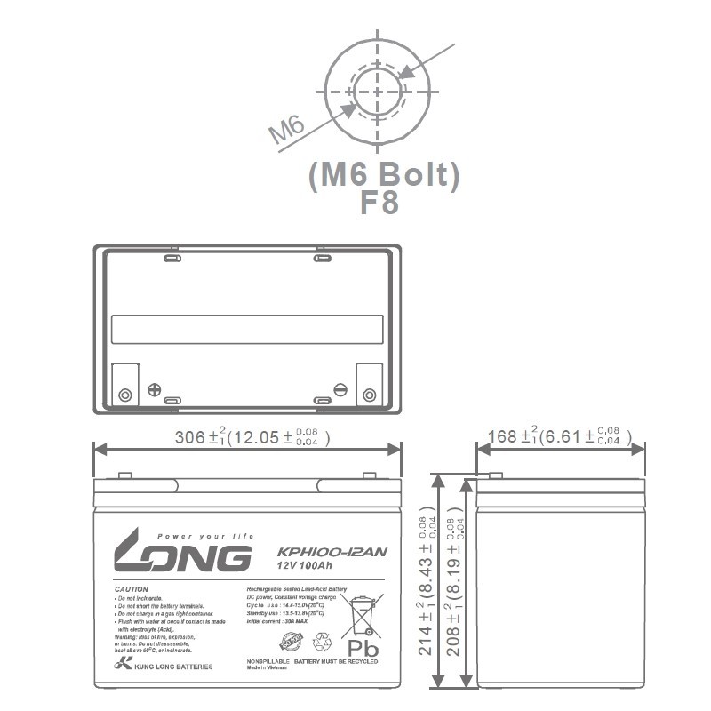 LONG KPH100-12AN 12Volt 100Ah Uzun Ömürlü Kuru Tip Akü