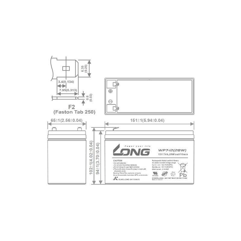 LONG WP7-12(28Watt) 12Volt 7Ah Kuru Tip Akü