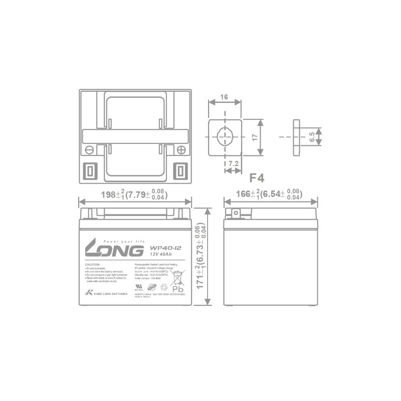 LONG WP40-12N 12Volt 40Ah Kuru Tip Akü