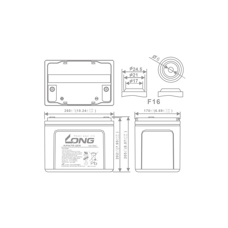 LONG KPH75-12N 12Volt 75Ah Uzun Ömürlü Kuru Tip Akü