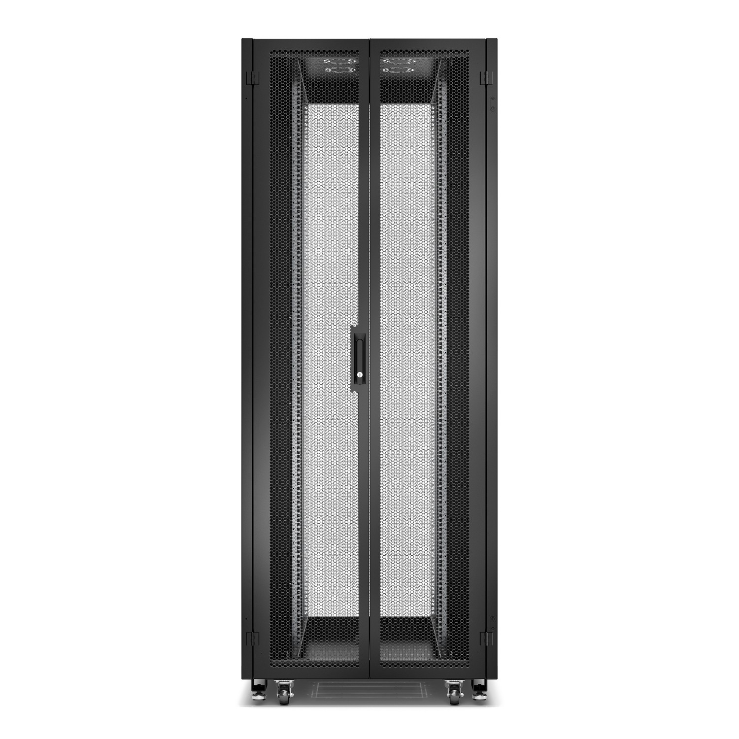 Schneider GO Rack 42U Siyah Delikli kapaklı Tavan Tekerlekler 4 Braket Yan Panel ve Alt 2100H x 800W x 1000D mm