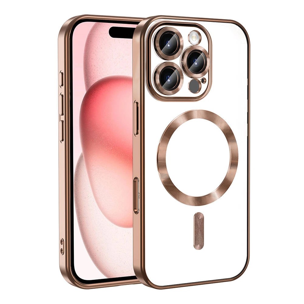 iPhone 16 Pro Kılıf Kamera Korumalı Magsafe Wireless Şarj Özellikli Zore Demre Kılıf - Bej Gold