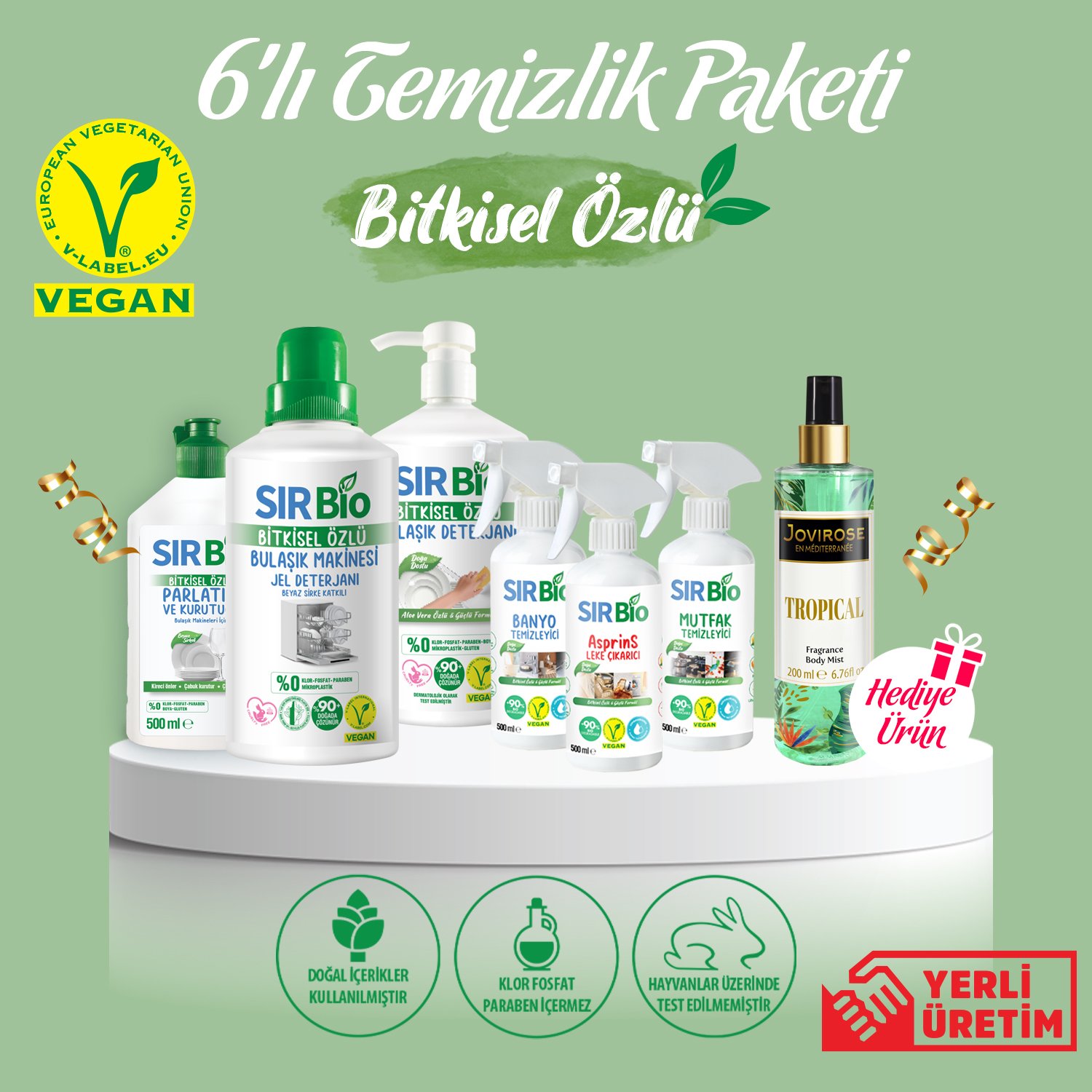 Sır Bio Bitkisel Özlü 6'lı Temizlik Paketi + Vücut Spreyi Hediyeli