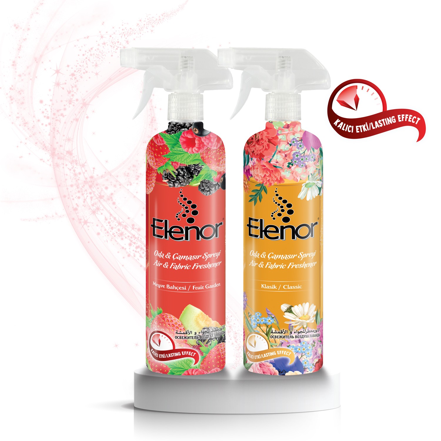 Elenor Oda ve Çamaşır Spreyi Klasik 500 ml + Meyve Bahçesi 500 ml