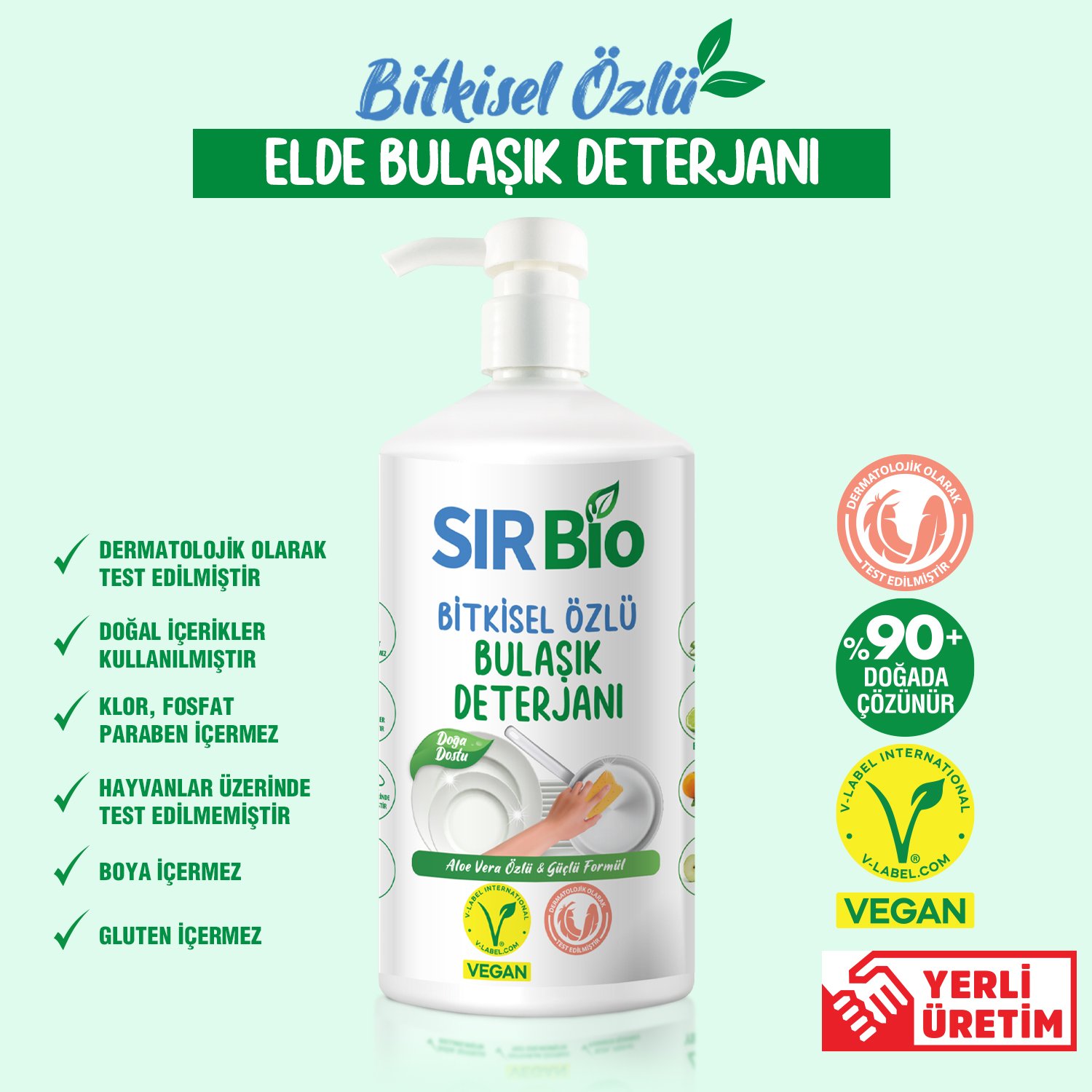 Sır Bio Bitkisel Özlü Elde Bulaşık Deterjanı 1000 ml Pompalı Şişe