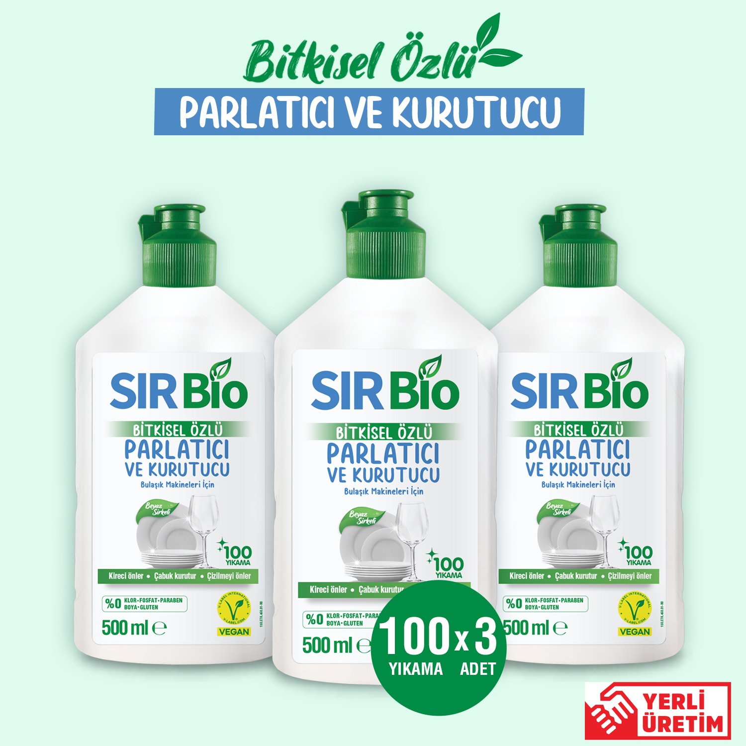 Sır Bio Bitkisel Özlü Bulaşık Makinesi Parlatıcı & Kurutucu 500 ml 3'lü Set